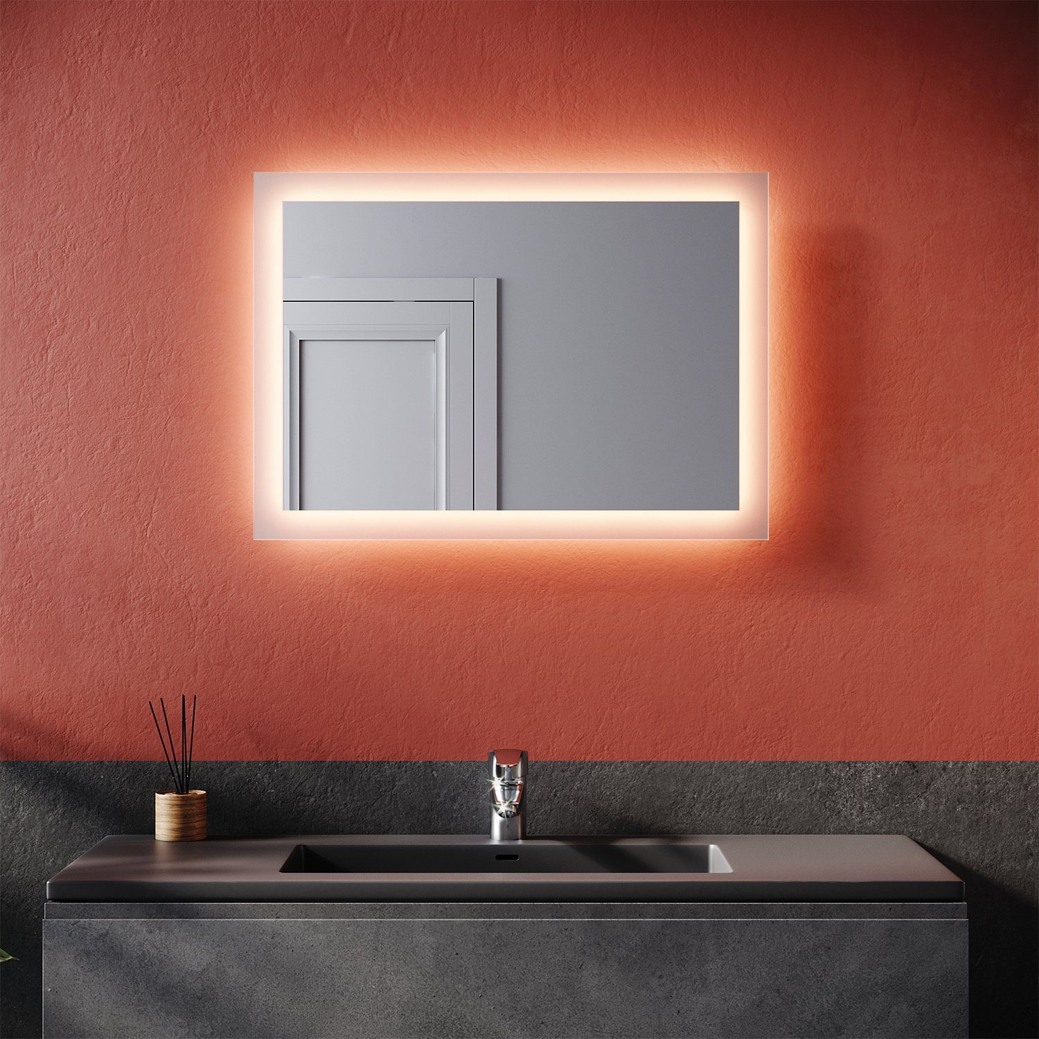 LED beleuchtet Warm weiß licht Badezimmer spiegel Badspiegel Wandspiegel 50 x 70 