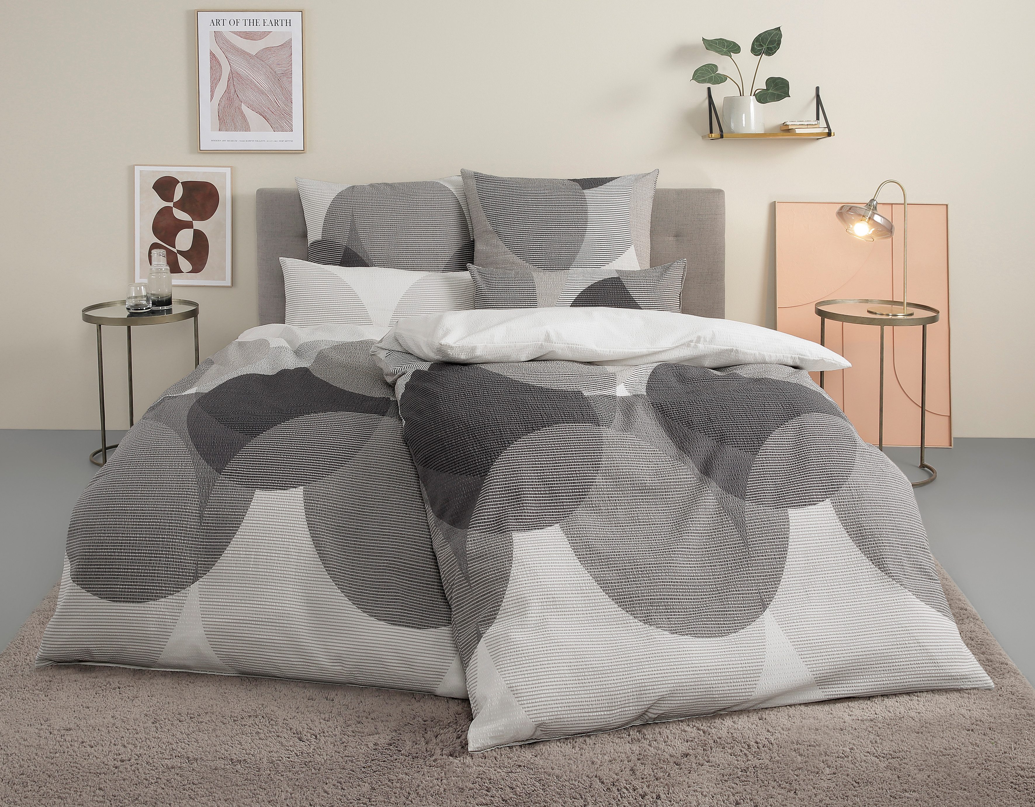 OTTO home Bettwäsche Carla ab Gr. 135x200 cm und in drei Qualitäten, Seersucker, 2 teilig, 100% Baumwolle, geometrisches Design, Kreise, Bierbaum by OTTO home