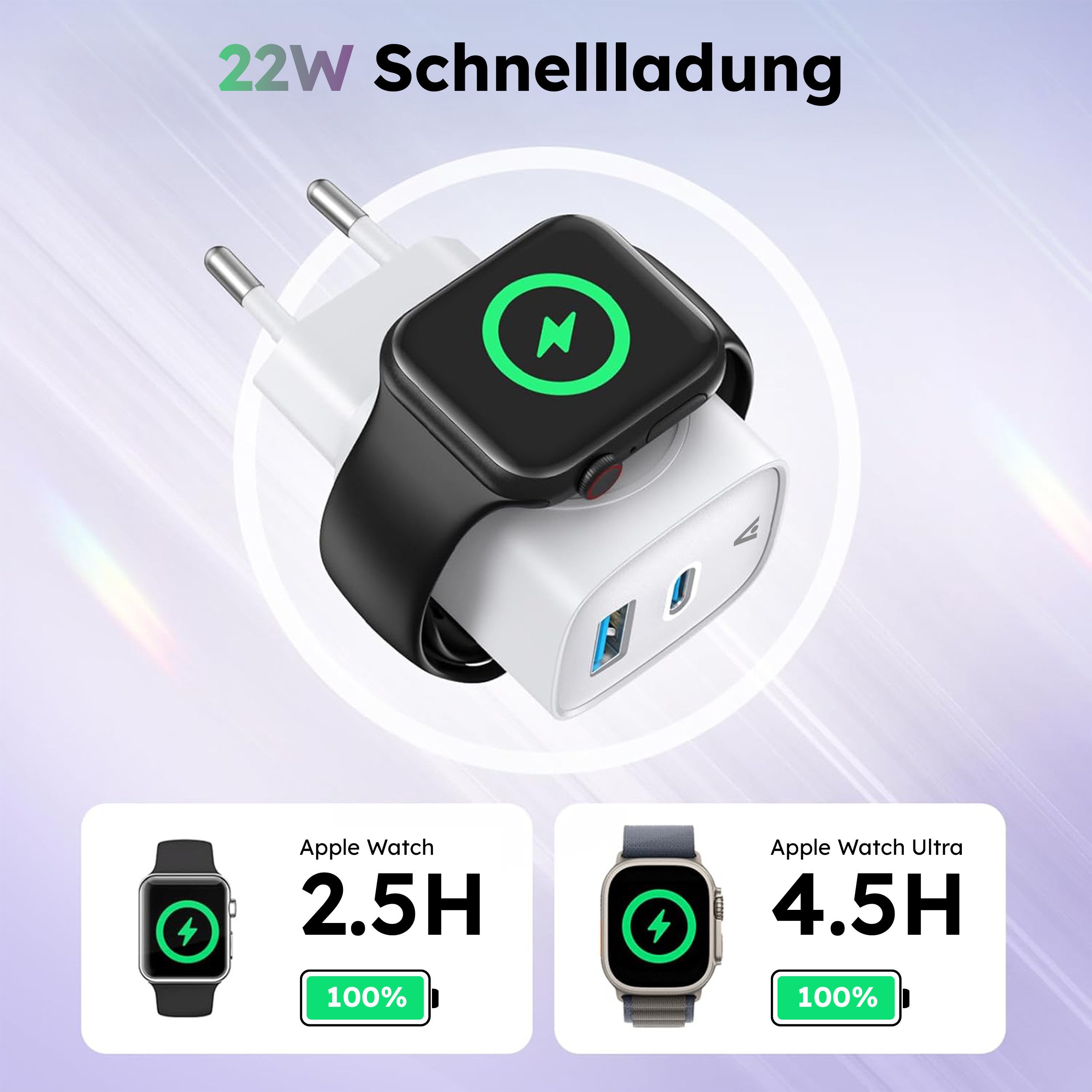 alkaya. alkaya. NEXUS 3in1 Ladegerät 22W mit USB-C, USB-A und Apple Watch Smartphone-Ladegerät – Bild 2 von 5
