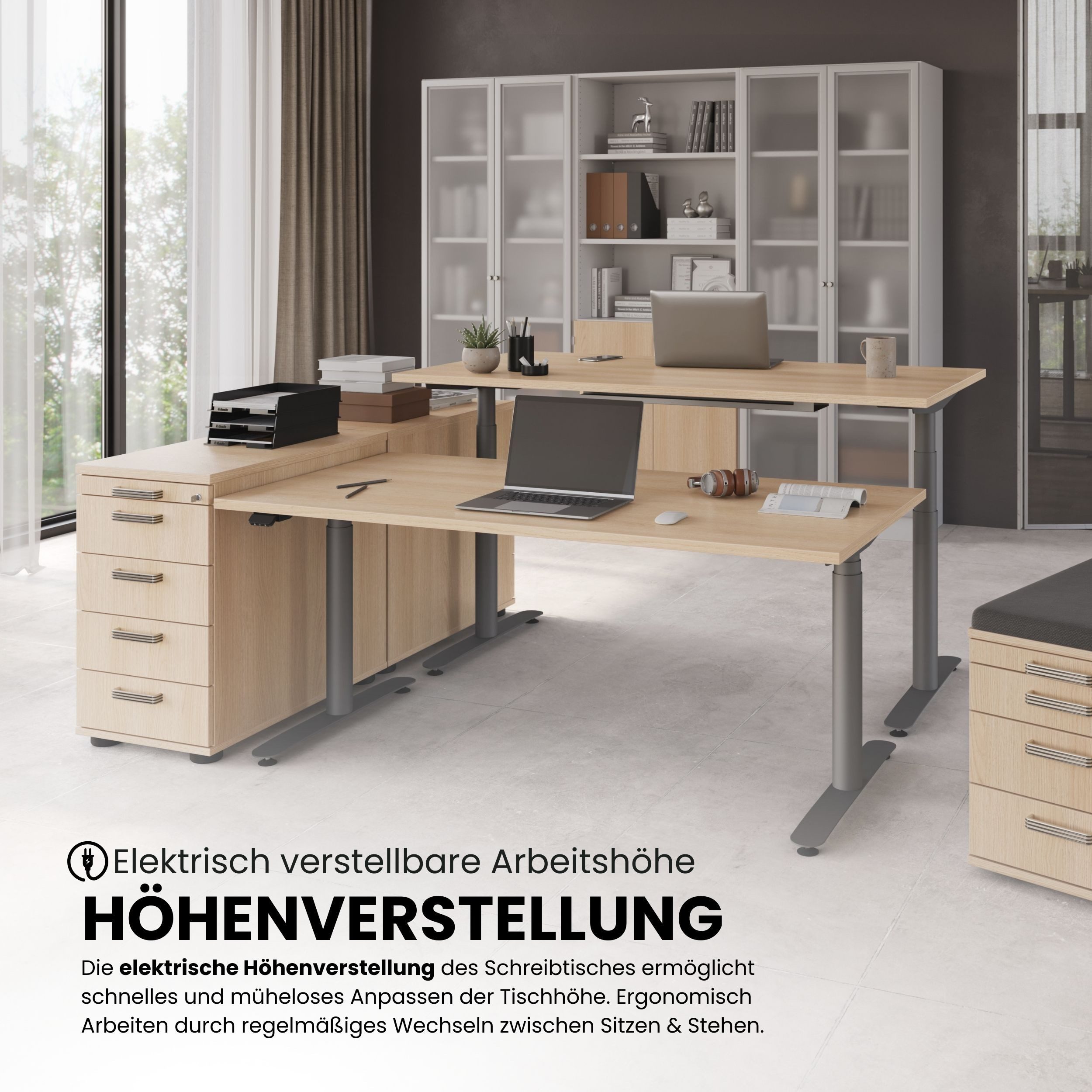 bümö Schreibtisch bümö Schreibtisch XDLR, Rechteck: 120 x 80 cm - Dekor: Grau - Gestell: Graphit