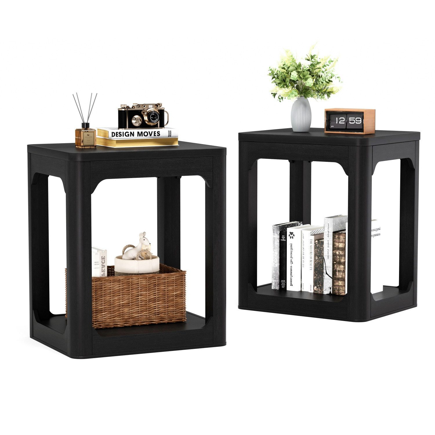 ANYSUN Couchtisch Sofatisch,2er-Set Beistelltische,Couchtisch (Nachttisch mit 3 cm starker Tischplatte, 50*40*60cm, 2-St), doppelstöckiger Beistelltisch für das Wohnzimmer,Schlafzimmer