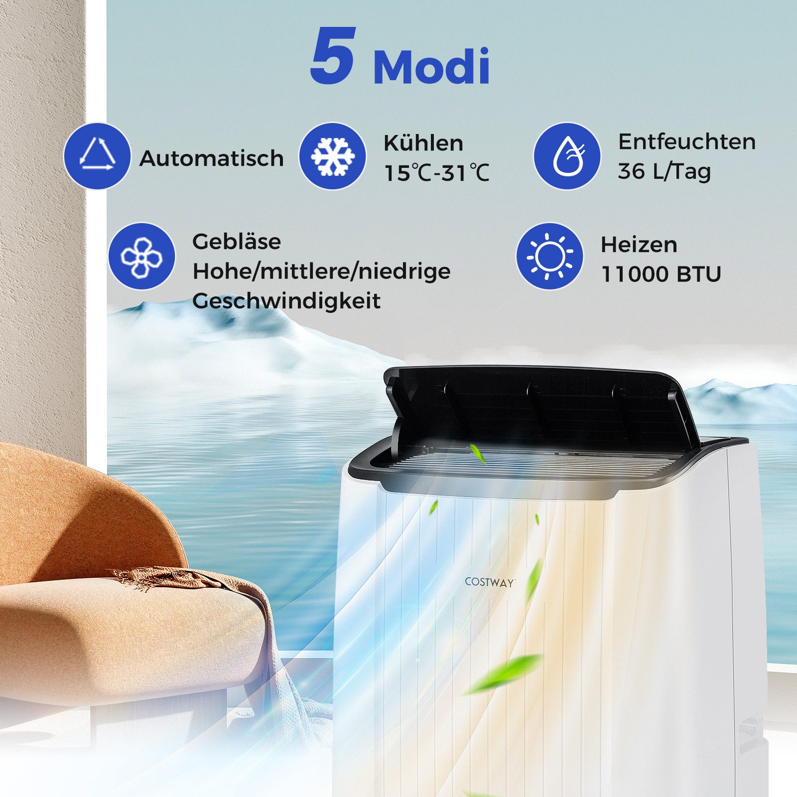 COSTWAY 4-in-1-Klimagerät, mobil, 14000BTU, für Räume bis 65m², 24H Timer günstig online kaufen