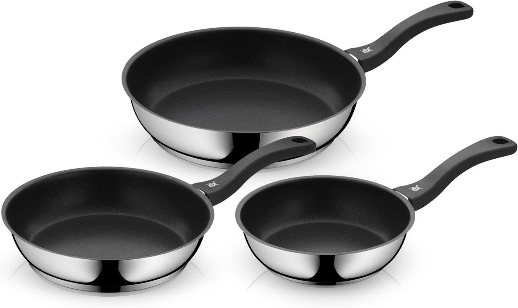 WMF Pfannen-Set Devil, Bratpfannen Induktion, leistungsstarke Antihaftversiegelung, Cromargan® Edelstahl Rostfrei 18/10 (Set, 3-tlg., 3x Pfannen Ø 20/24/28 cm), für alle Herdarten geeignet, ergonomischer Kunststoffgriff