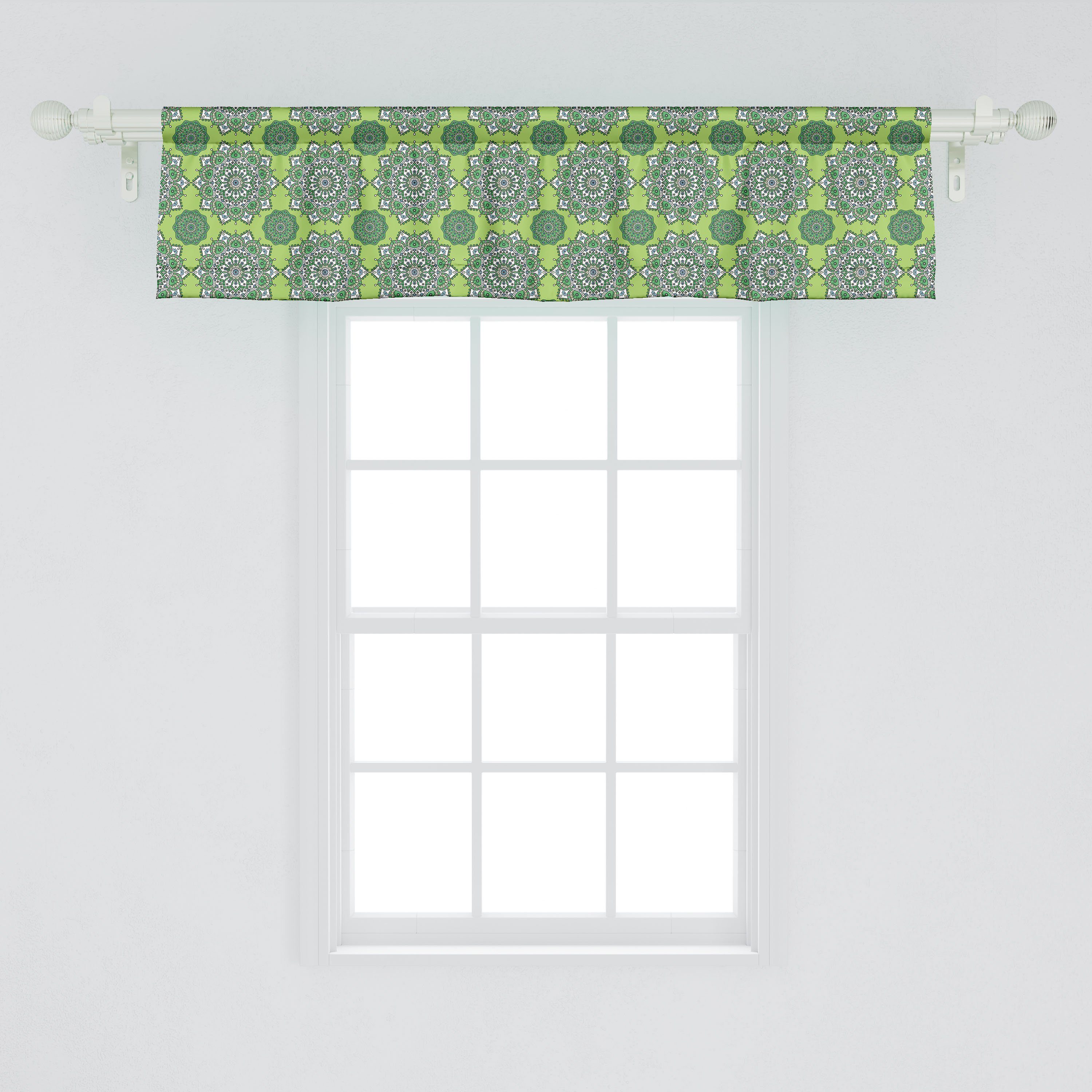 Stangentasche, für Küche mit Scheibengardine Volant Schlafzimmer Dekor Abakuhaus, Vorhang marokkanische Lime Mandala Green Microfaser,