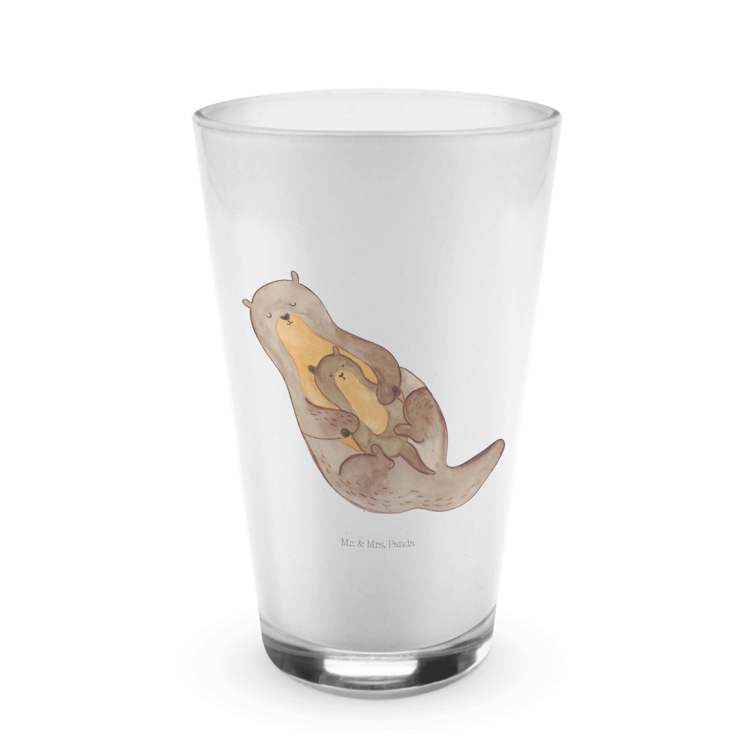 Mr. & Mrs. Panda Glas Otter mit Kind - Transparent - Geschenk, Tochter, Cappuccino Glas, La, Premium Glas