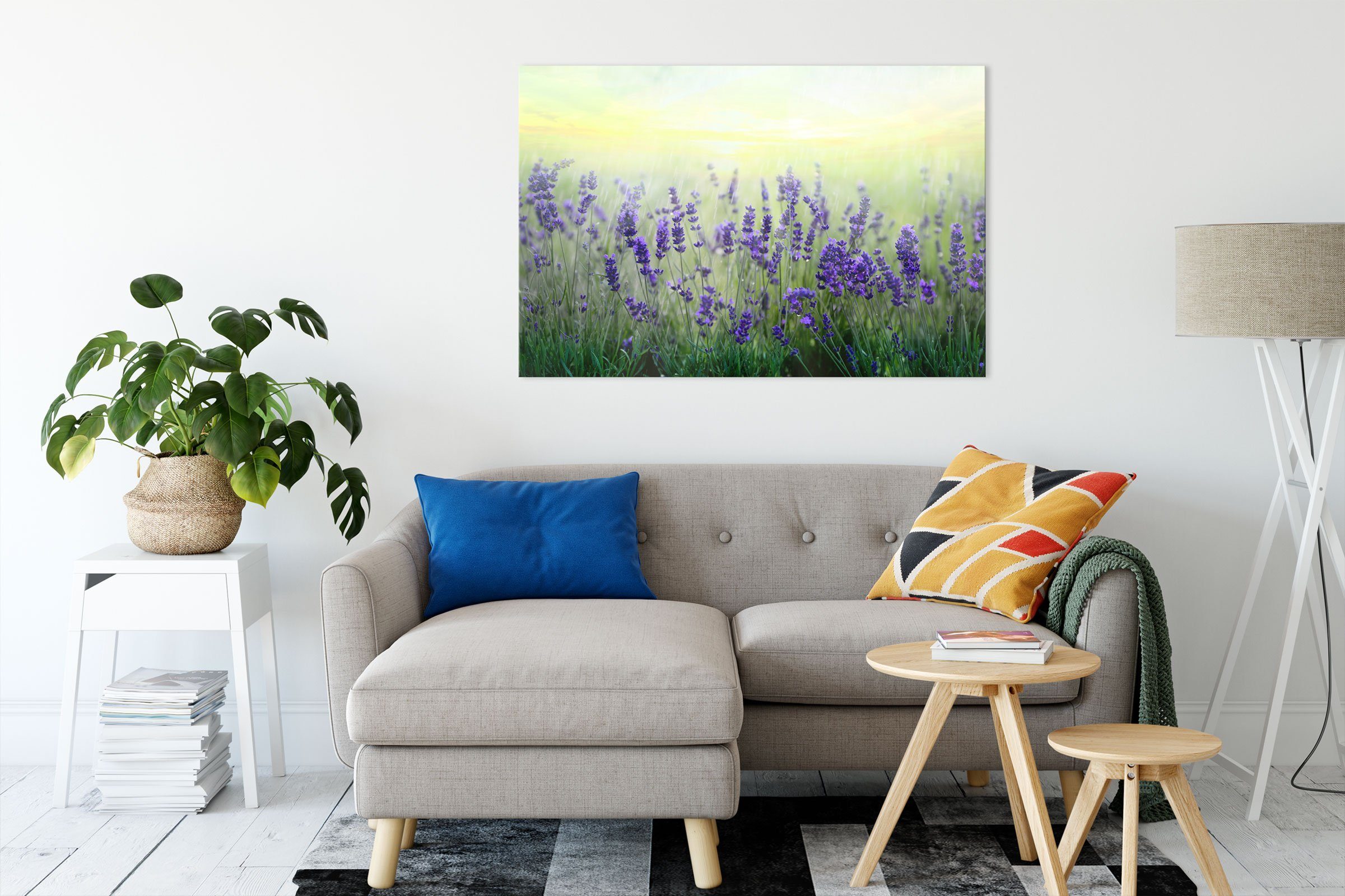 Pixxprint Leinwandbild Schöner Lavendel im Regen, Schöner Lavendel im Regen (1 St), Leinwandbild fertig bespannt, inkl. Zackenaufhänger