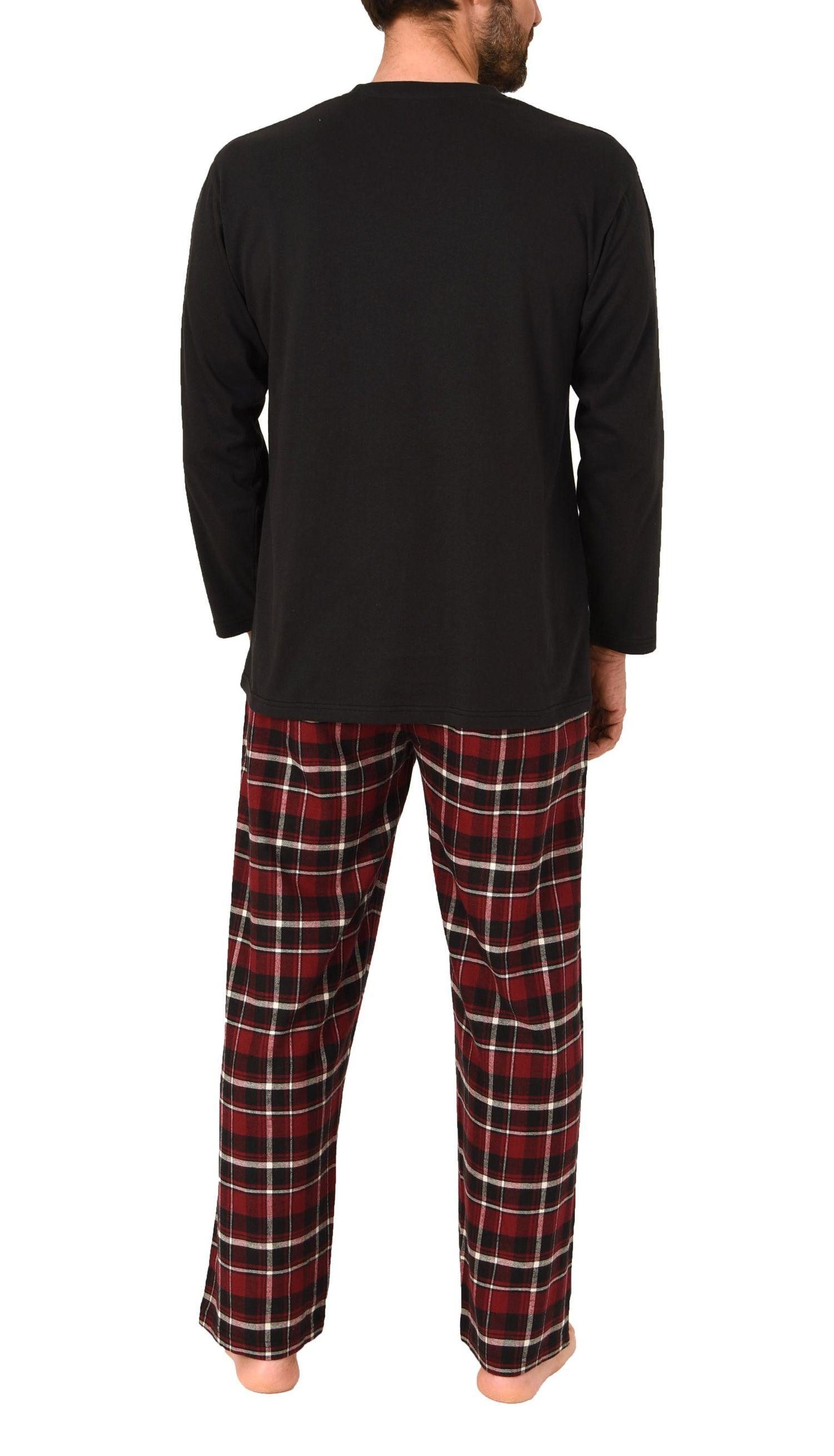 Normann Pyjama Herren Schlafanzug lang, Pyjama mit Flanell-Hose in Karo-Optik
