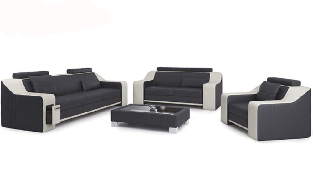 Sofa Design Europe Sofas, Made Couch Sofagarnitur Modern in Sitzer Ledersofa 3+1+1 Sofa JVmoebel Grau/Weiß