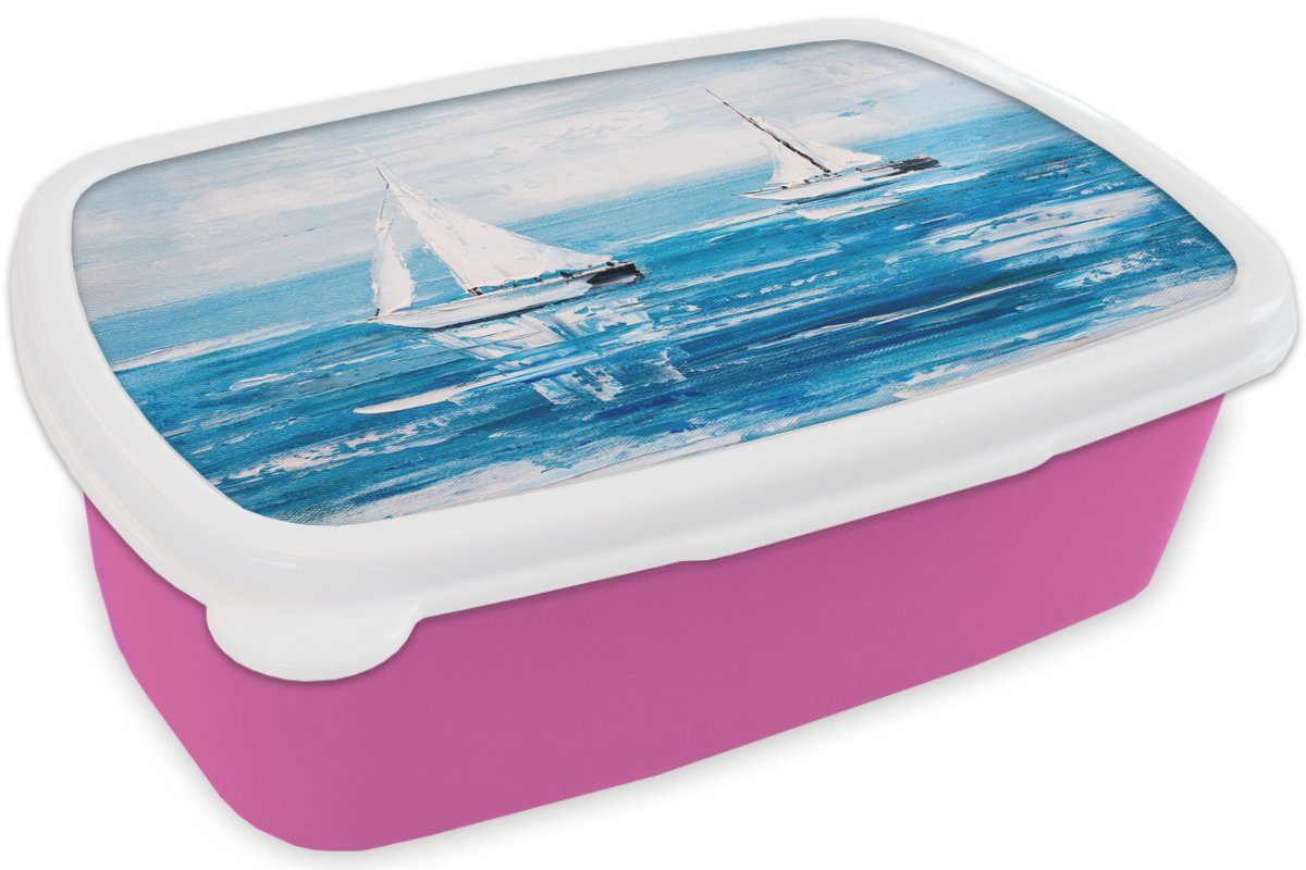 - Brotbox Brotdose Lunchbox Kunststoff Ölfarbe - Malerei Kinder, MuchoWow für rosa Erwachsene, Boot Wasser, Mädchen, - Snackbox, (2-tlg), Kunststoff,