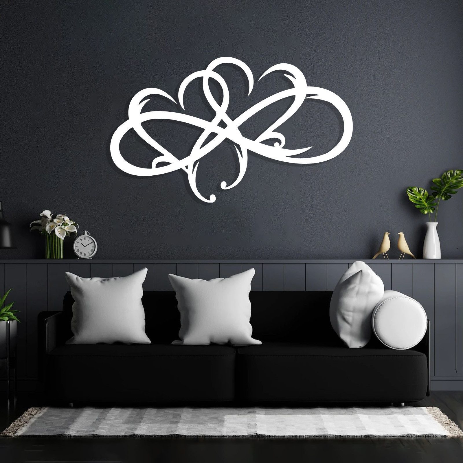 Jumpeak Wanddekoobjekt Herzen-Wanddeko,herzförmige Metalldekoration,silberhochzeit geschenk (Unendliche Herzen, deko weihnachten,abstrakte Linien), Deko Wohnzimmer,Wand Deko schwarz,Zimmer Deko aesthetic,Doppelherz