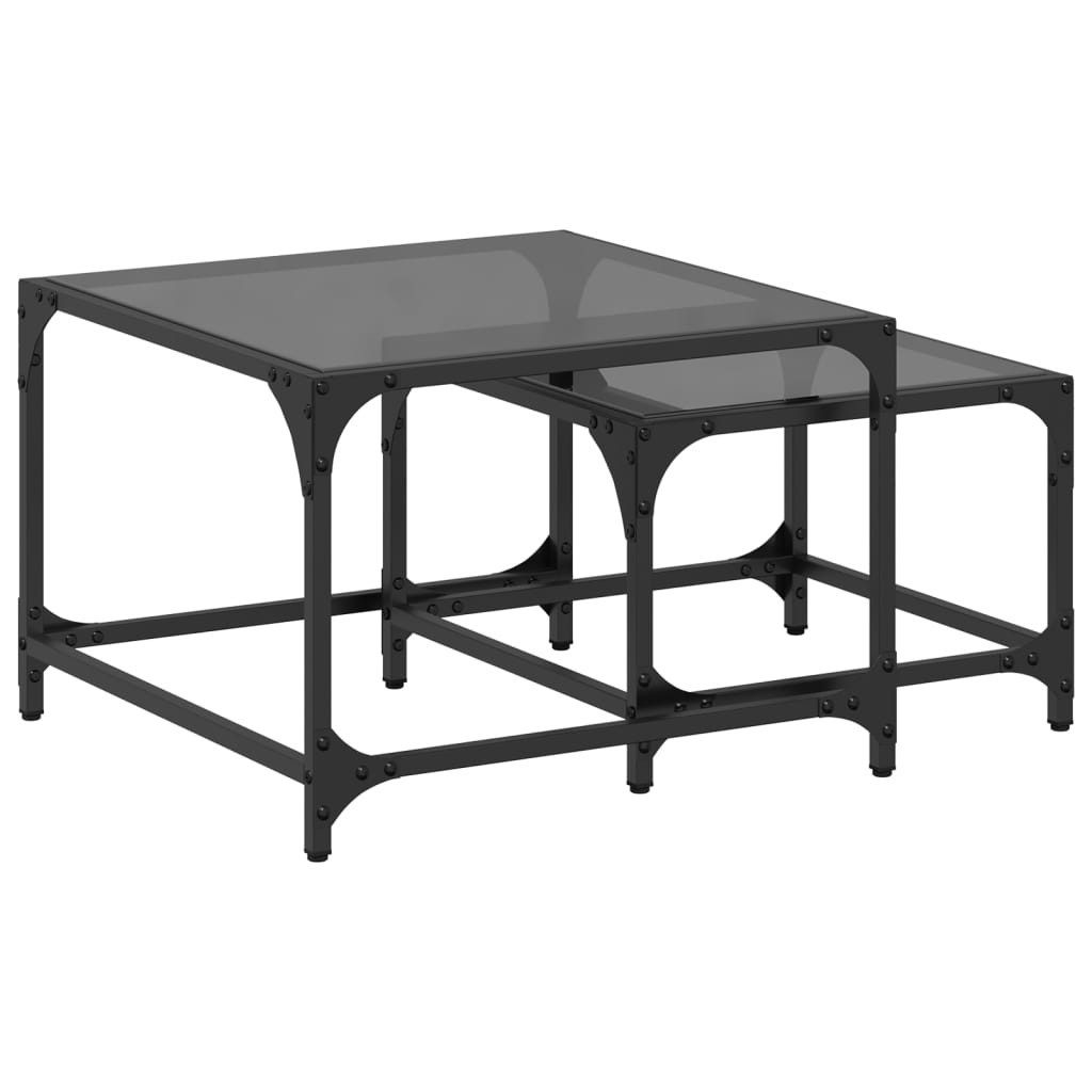 vidaXL Couchtisch Satztische 2 Stk. mit Glasplatte Schwarz Stahl (1-St)