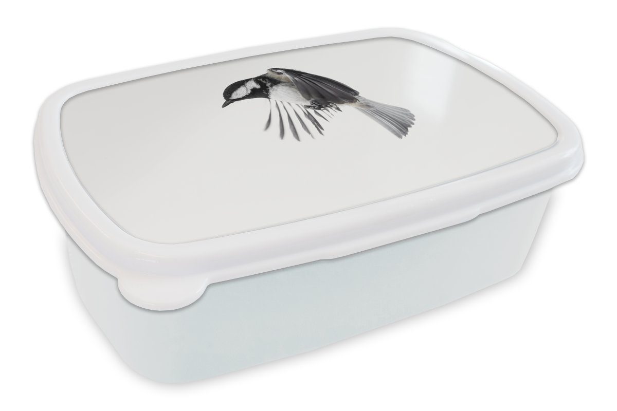 MuchoWow Lunchbox Vogel - Federn - Schwarz - Weiß, Kunststoff, (2-tlg), Brotbox für Kinder und Erwachsene, Brotdose, für Jungs und Mädchen