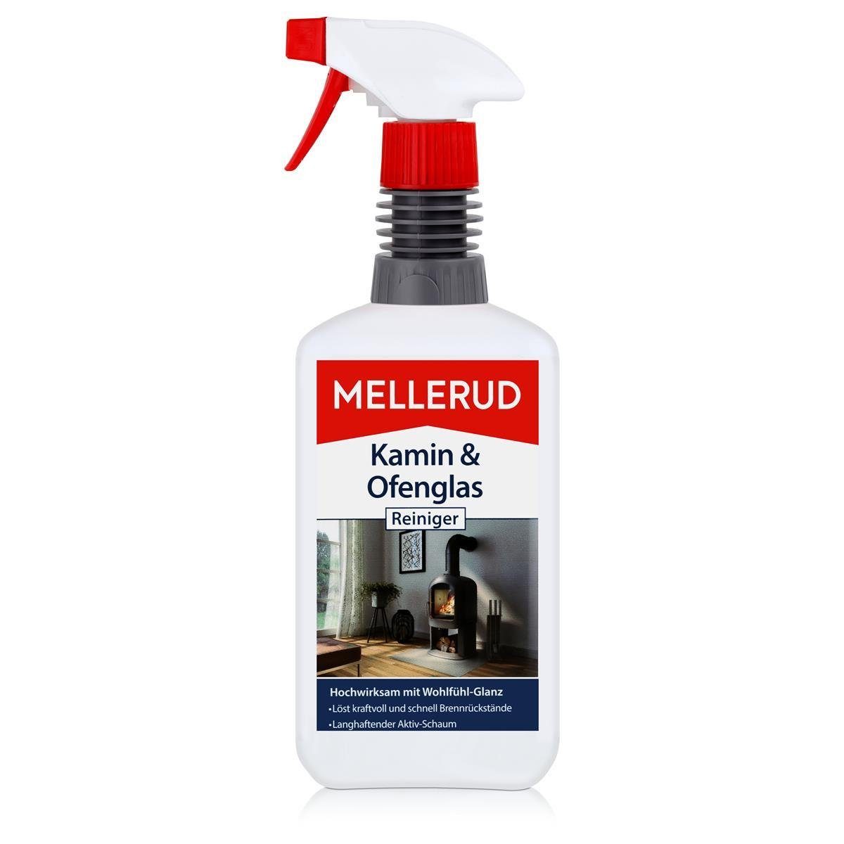 Ofenglas und Mellerud 500 ml Kamin Spezialwaschmittel Sprühflasche Reiniger Mellerud