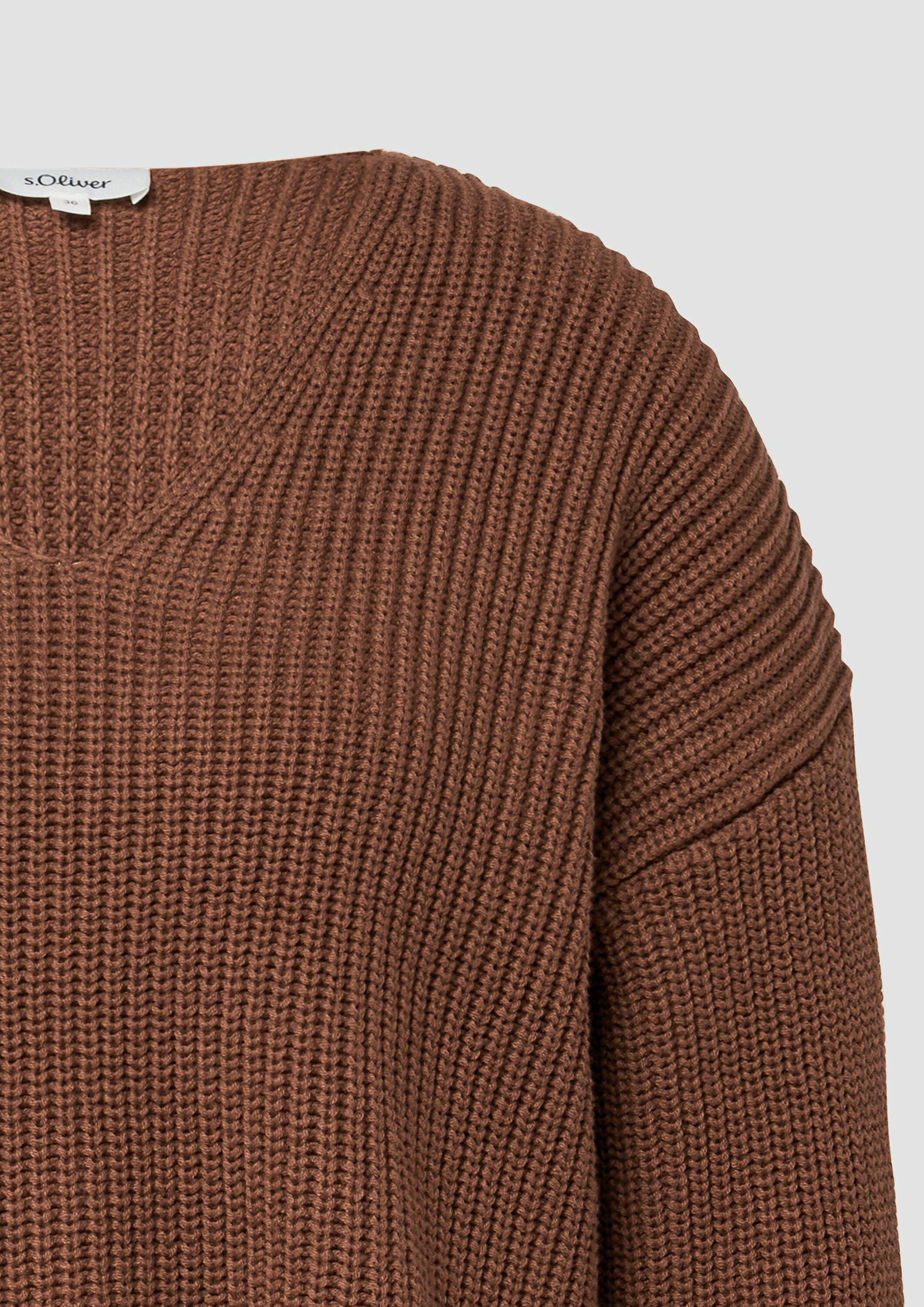 s.Oliver Longpullover Strickpullover Grobstrickpullover mit V-Ausschnitt im Relaxed Fit