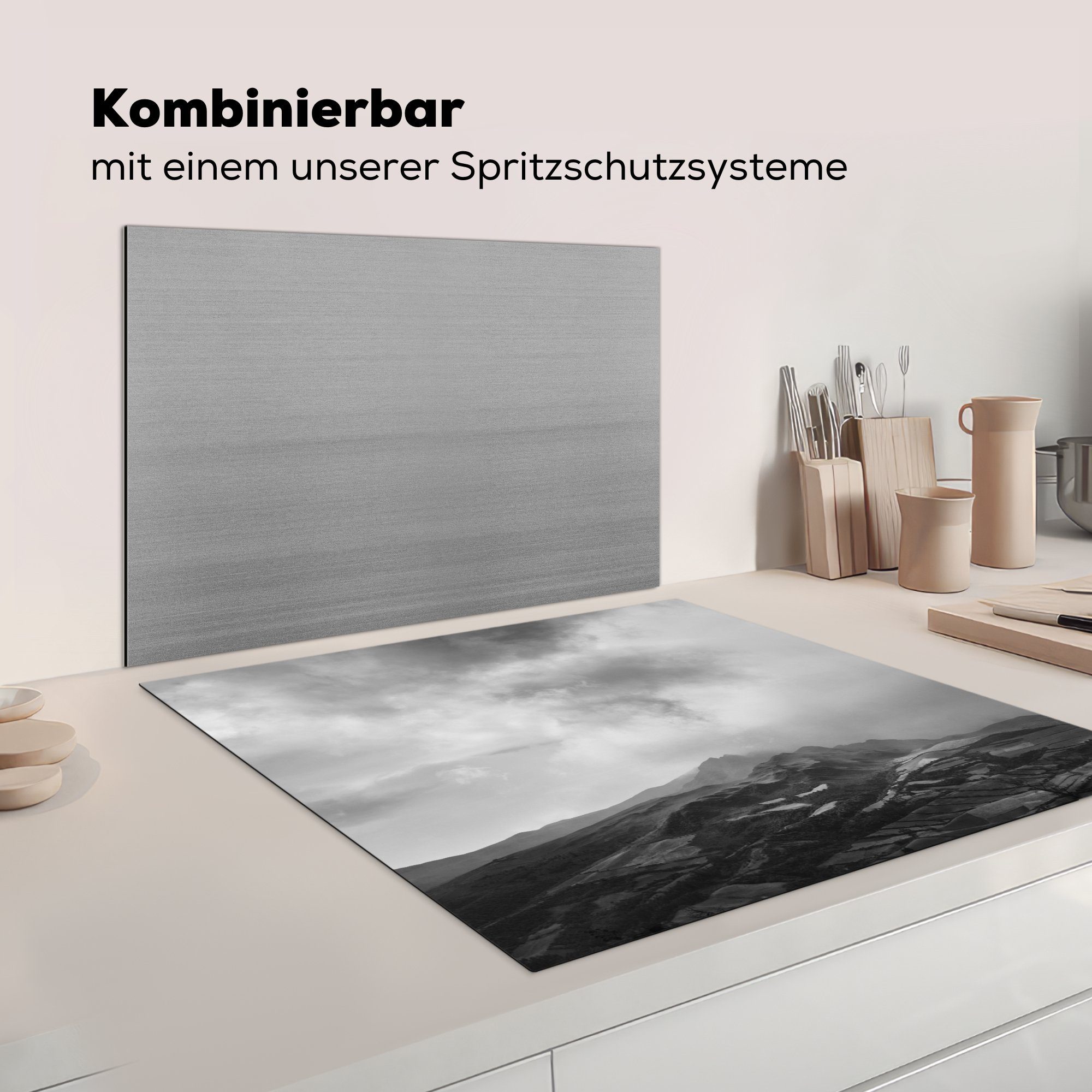 Ceranfeldabdeckung, Südamerika, 78x78 für - cm, Arbeitsplatte MuchoWow küche tlg), Nebel Weiß Vinyl, Schwarz - - (1 Herdblende-/Abdeckplatte