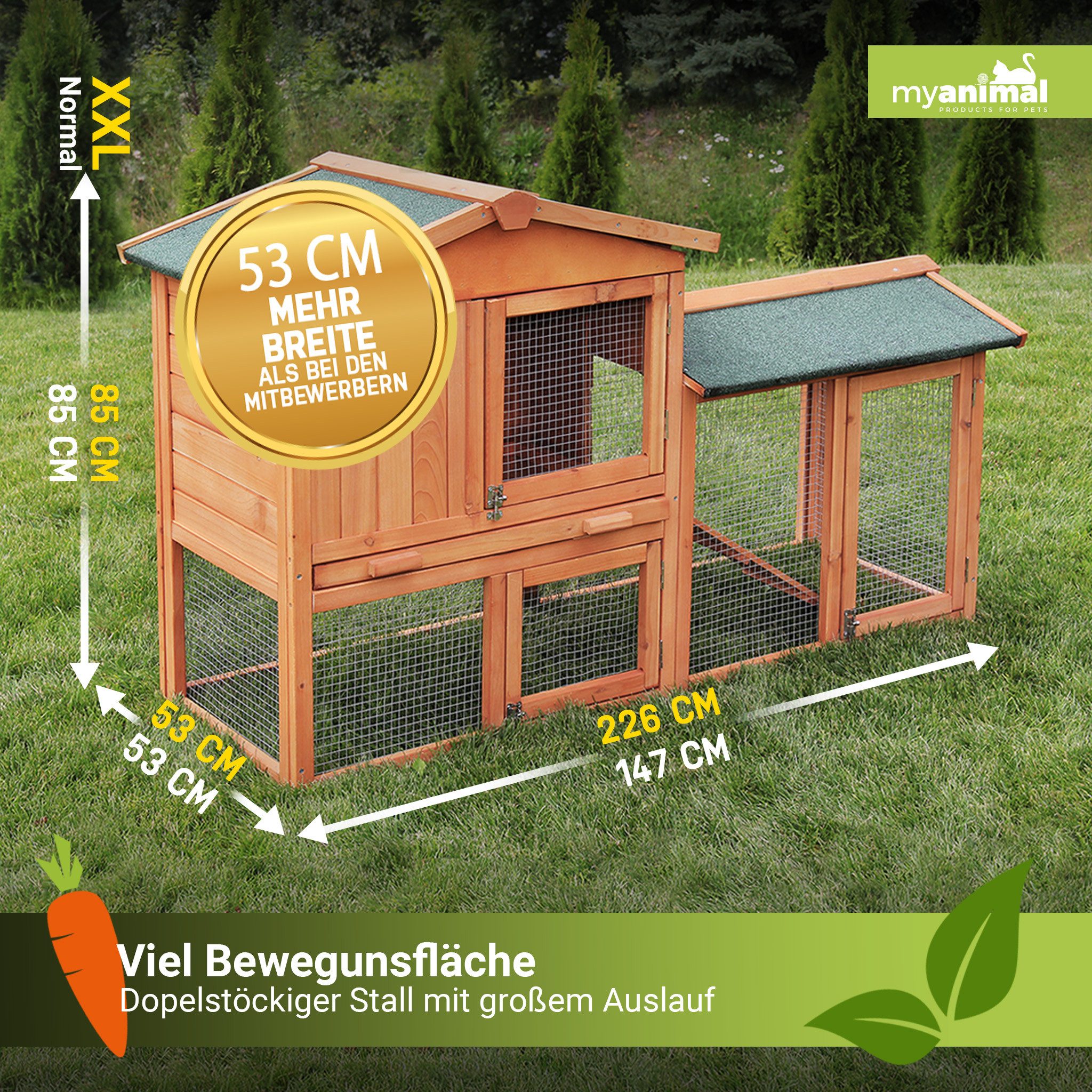 My Animal Kleintierstall XXL Hasenstall MH-03, 2 Etagen mit Freilauf, Wetterbeständig