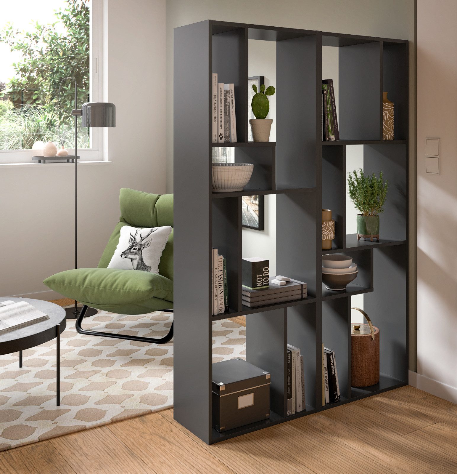 Inn.Furn Mehrzweckregal Merlyn, in grau matt, vertikal oder horizontal stellbar