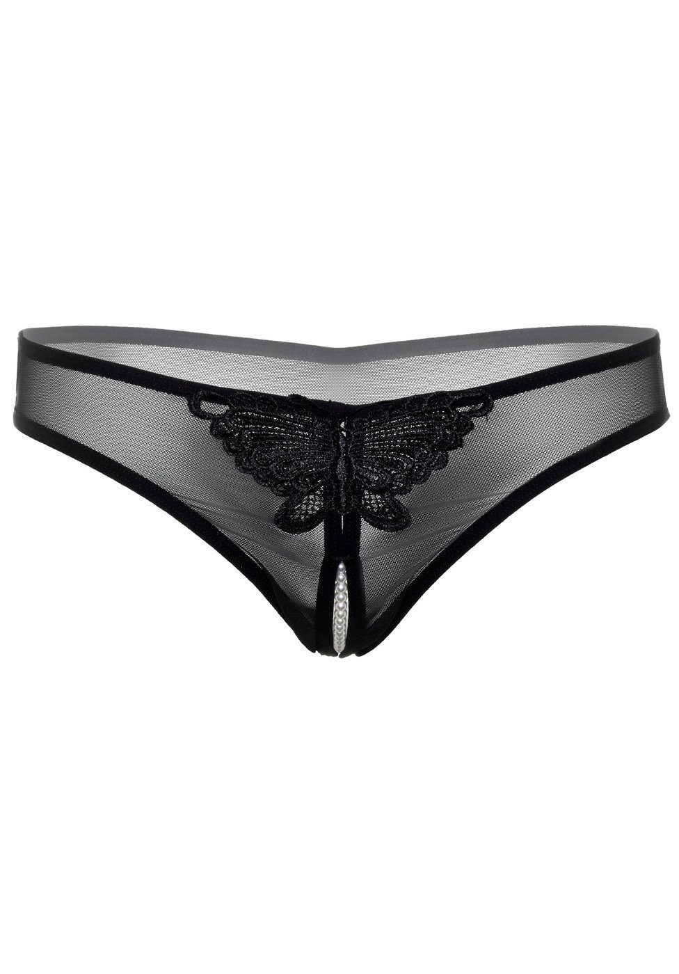 Daring Intimates Stringtanga Ouvert String-Tanga mit Perlen offener Schritt - schwarz