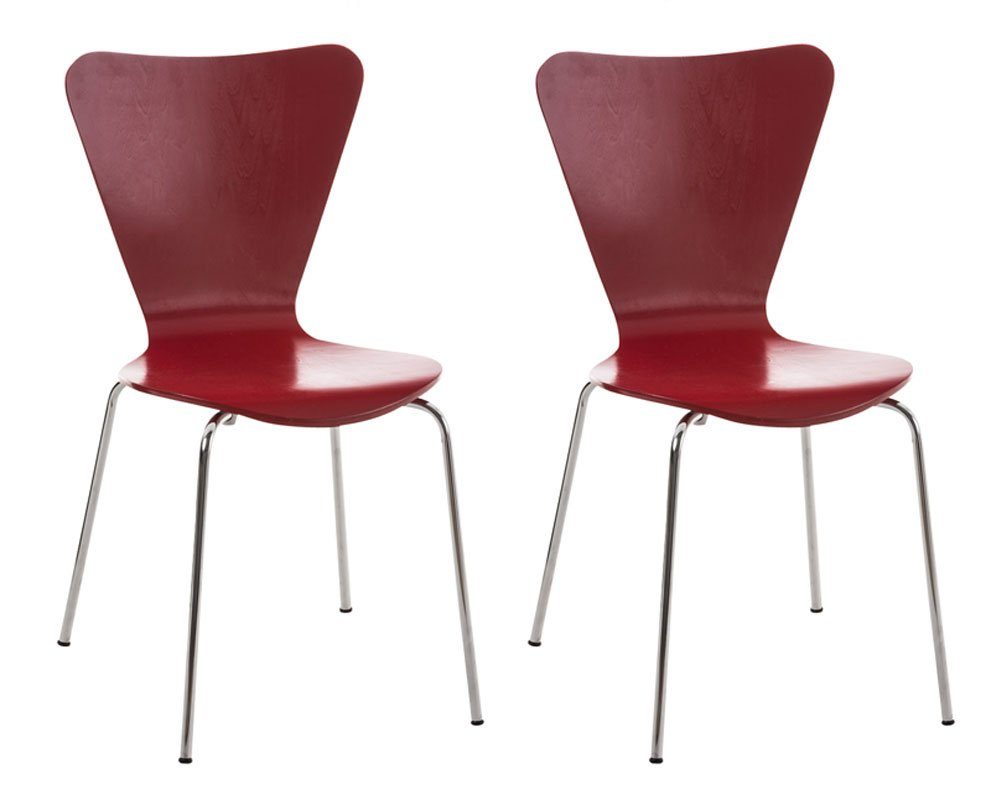 TPFLiving Besucherstuhl Calisso mit ergonomisch geformter Sitzfläche - Konferenzstuhl (Besprechungsstuhl - Warteraumstuhl - Messestuhl, 2 St), Gestell: Metall chrom - Sitzfläche: Holz rot