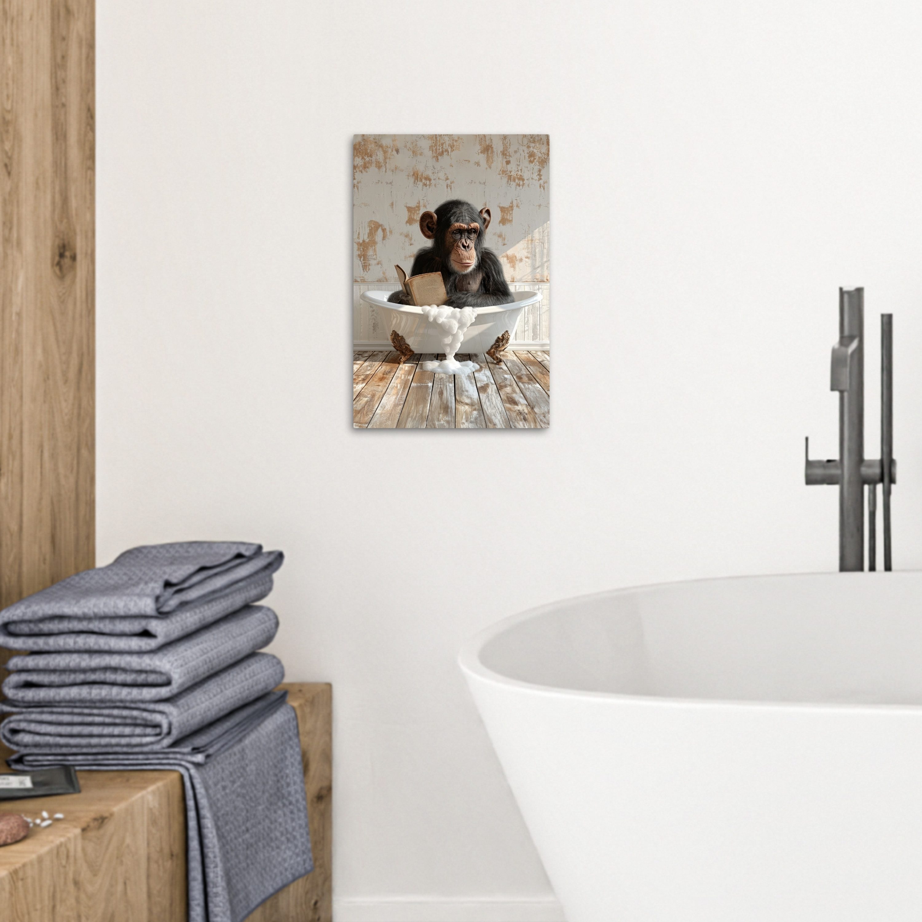 OneMillionCanvasses® Leinwandbild Vintage - Affe - Badewanne - Schaumstoff - Tier, Fotodruck (1 St), Badezimmer Deko, Bilder WC, Toilette Wanddeko 20x30 cm – Bild 3 von 5
