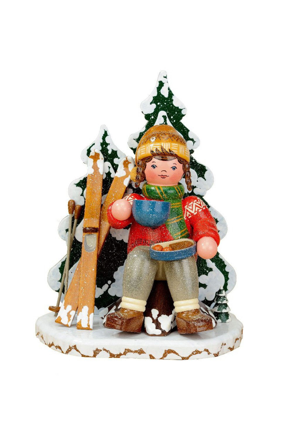 Hubrig Volkskunst Zschorlau Erzgebirge Räuchermännchen Hubrig Räuchermann Schneeschuhfahrerin, (1 St), Handarbeit aus dem Erzgebirge