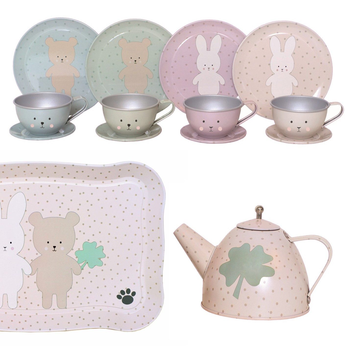 JaBaDaBaDo Кукольная посуда Teeservice Bunny & Teddy Natur 3J+, (15-tlg), inkl. kleinem Köfferchen