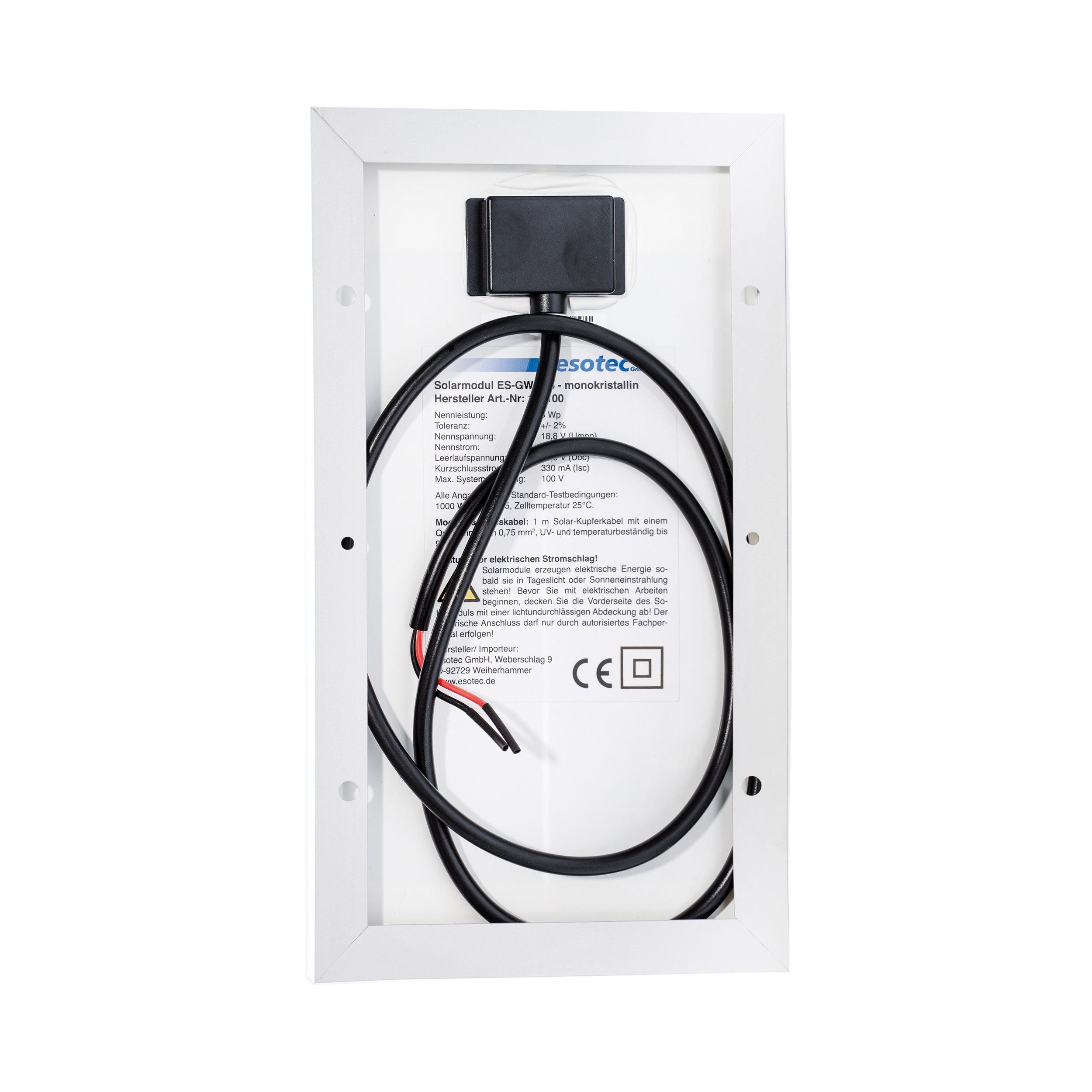 esotec Solarmodul Seraphim Solarpanel 6 Wp 18,8 V mono - 264 x 148 x 17 mm 130100, (Komplettset)