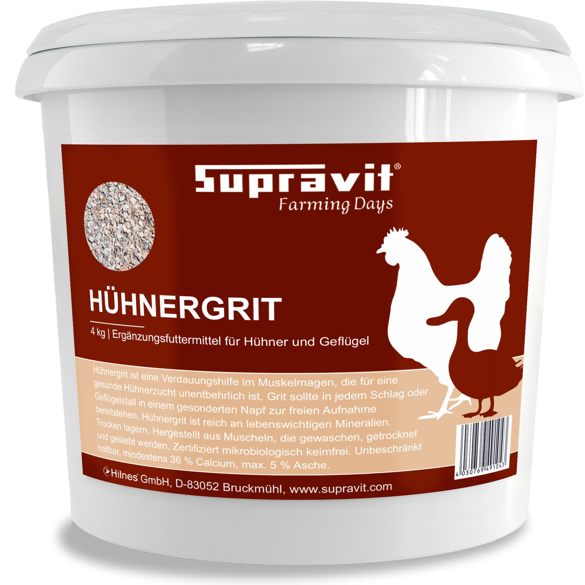 Supravit Hühnergrit Geflügelgrit - Muschelkalk Ergänzungsfutter für Knochen Muschelkalk, Ergänzungsfutter für: Nutz-/ Wildtier