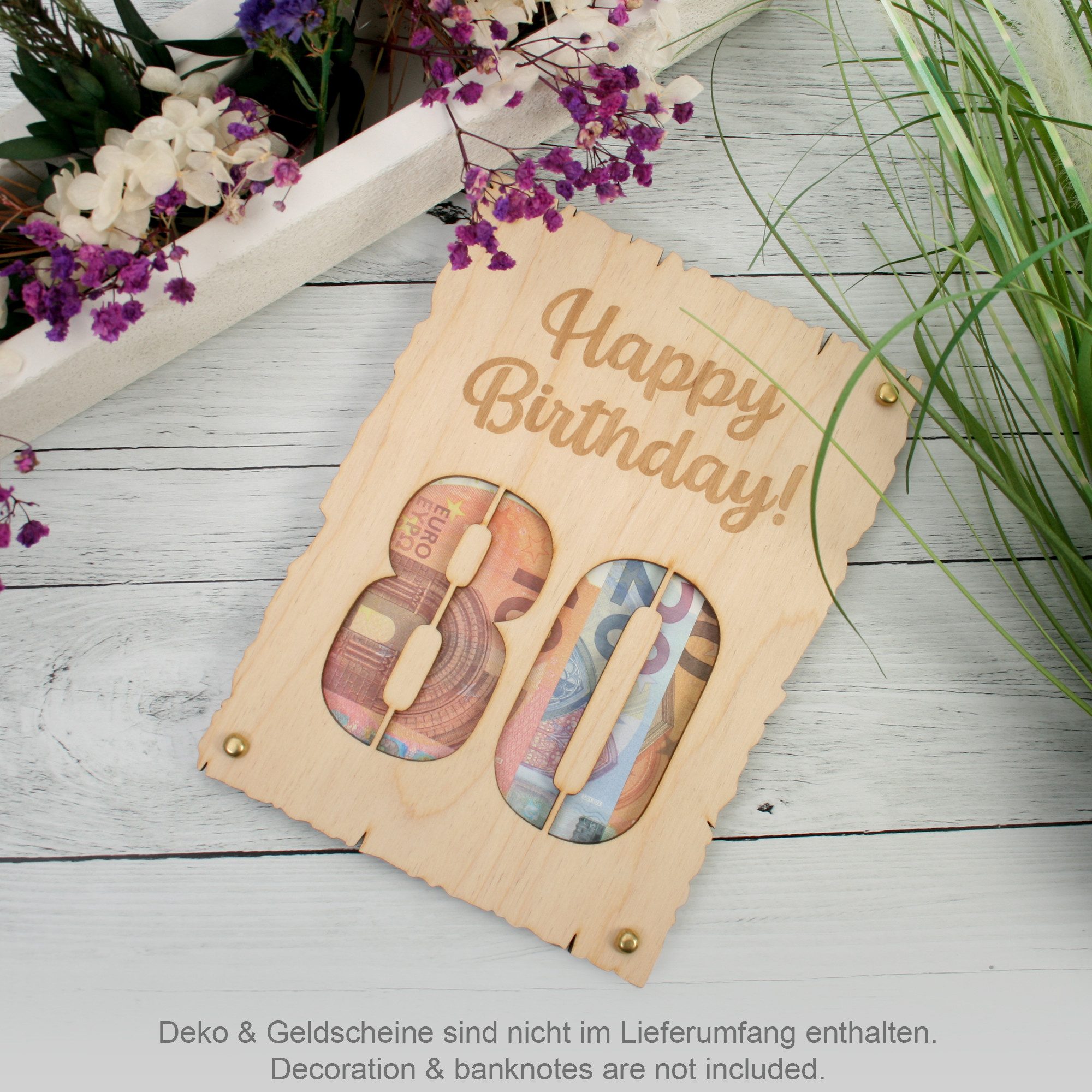 Kreative Feder Glückwunschkarte Glückwunsch-Karte zum Geburtstag - „Happy Birthday“, DIY Holzkarte für Geldgeschenke; Größe ca. 14,6 x 19,7cm