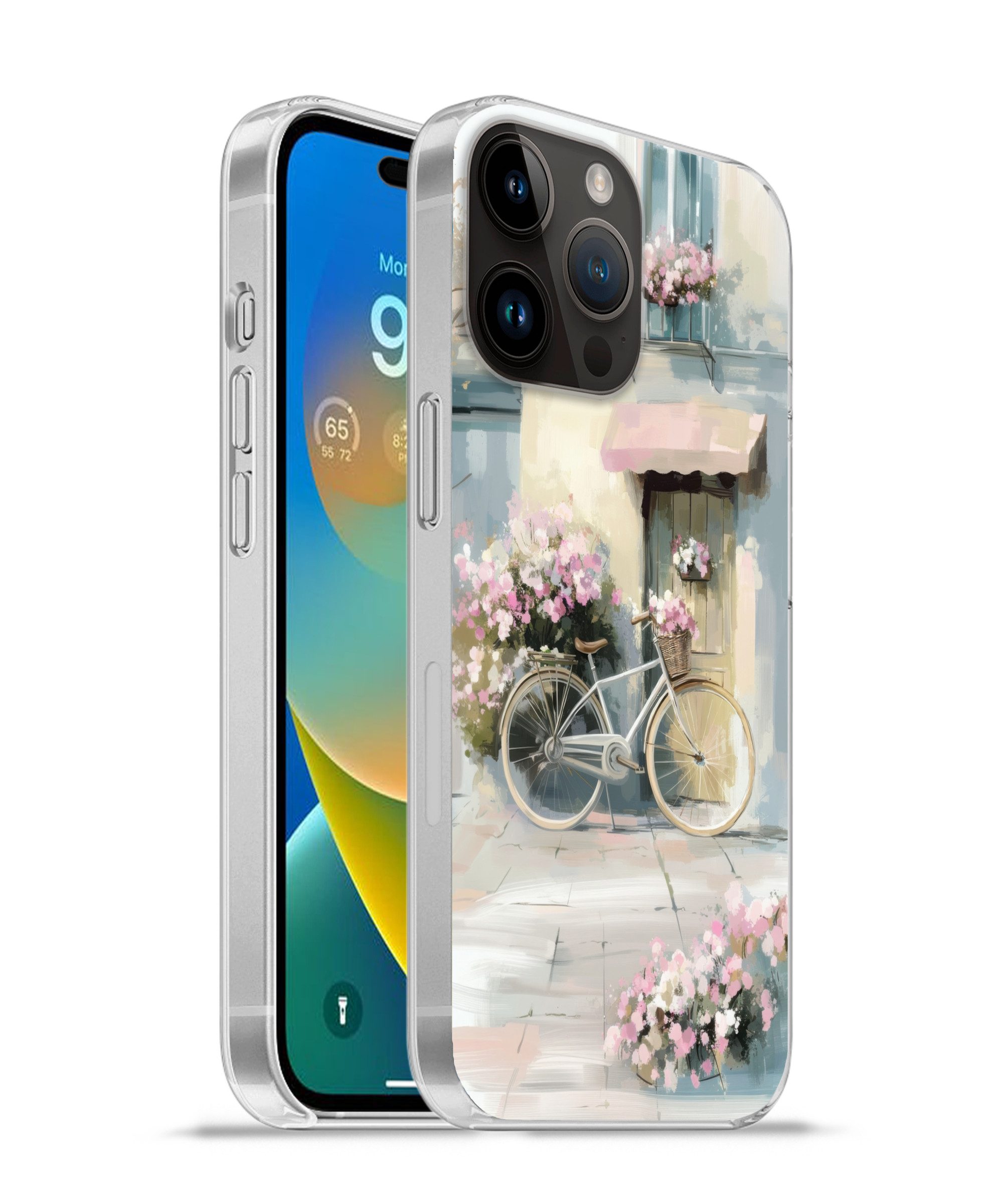 MuchoWow Handyhülle für Apple iPhone 14 Pro Max Fahrrad - Pastellfarben - Blumen, Smartphone-Bumper, Print, Handy Schutzhülle Dünn