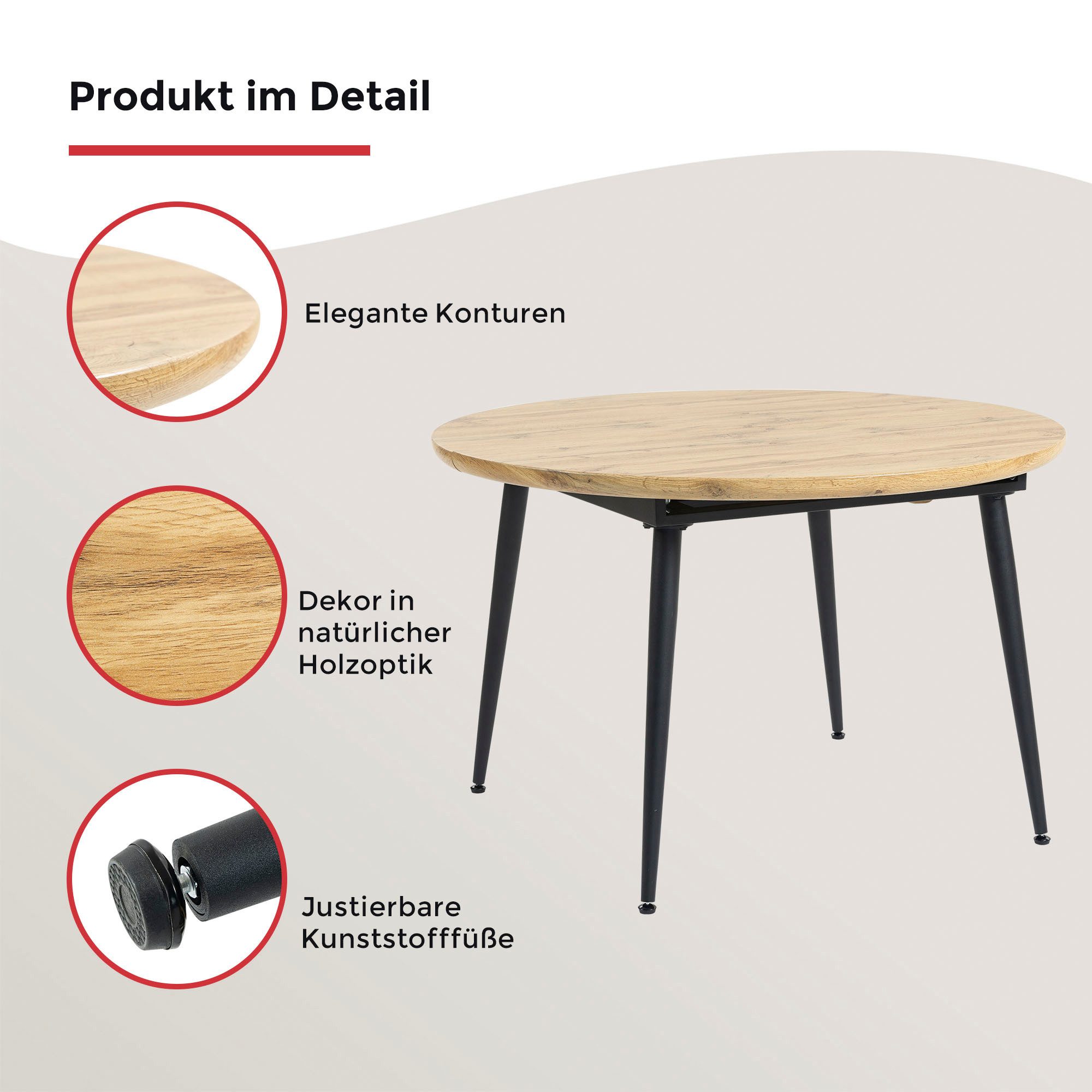 Duo Collection Esstisch Ausziehtisch Frida (1-St), 1,20m - 1,60m, Wildeichenoptik, stabiles Metallgestell, bis 100 kg
