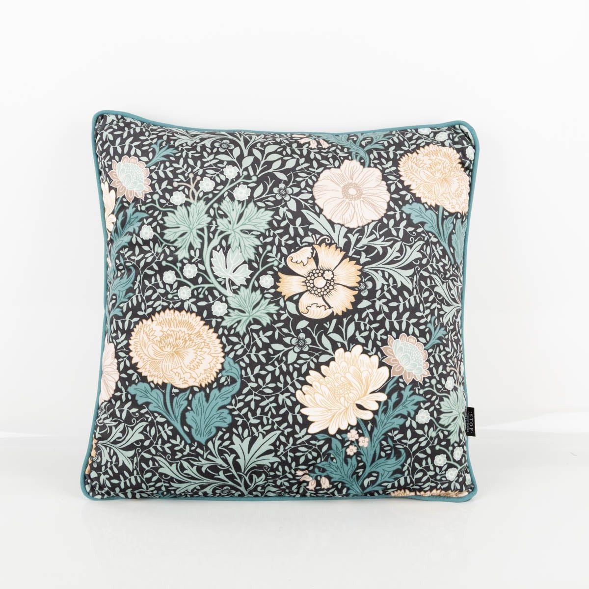 SCHÖNER LEBEN. Dekokissen Kissen Madeleine Samt Blumen schwarz türkisgrün 45x45cm