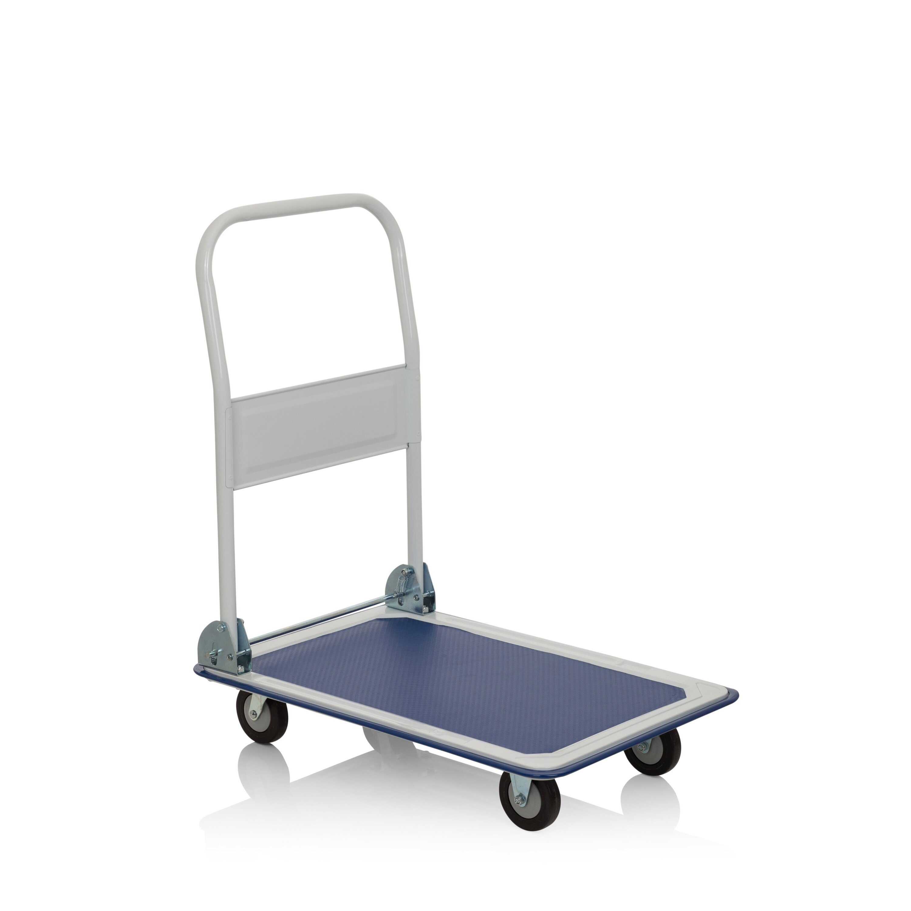 hjh OFFICE Transportkarren Plattformwagen Carry Stahlblech, 2 Lenk- und 2 Bockrollen, Griff klappbar