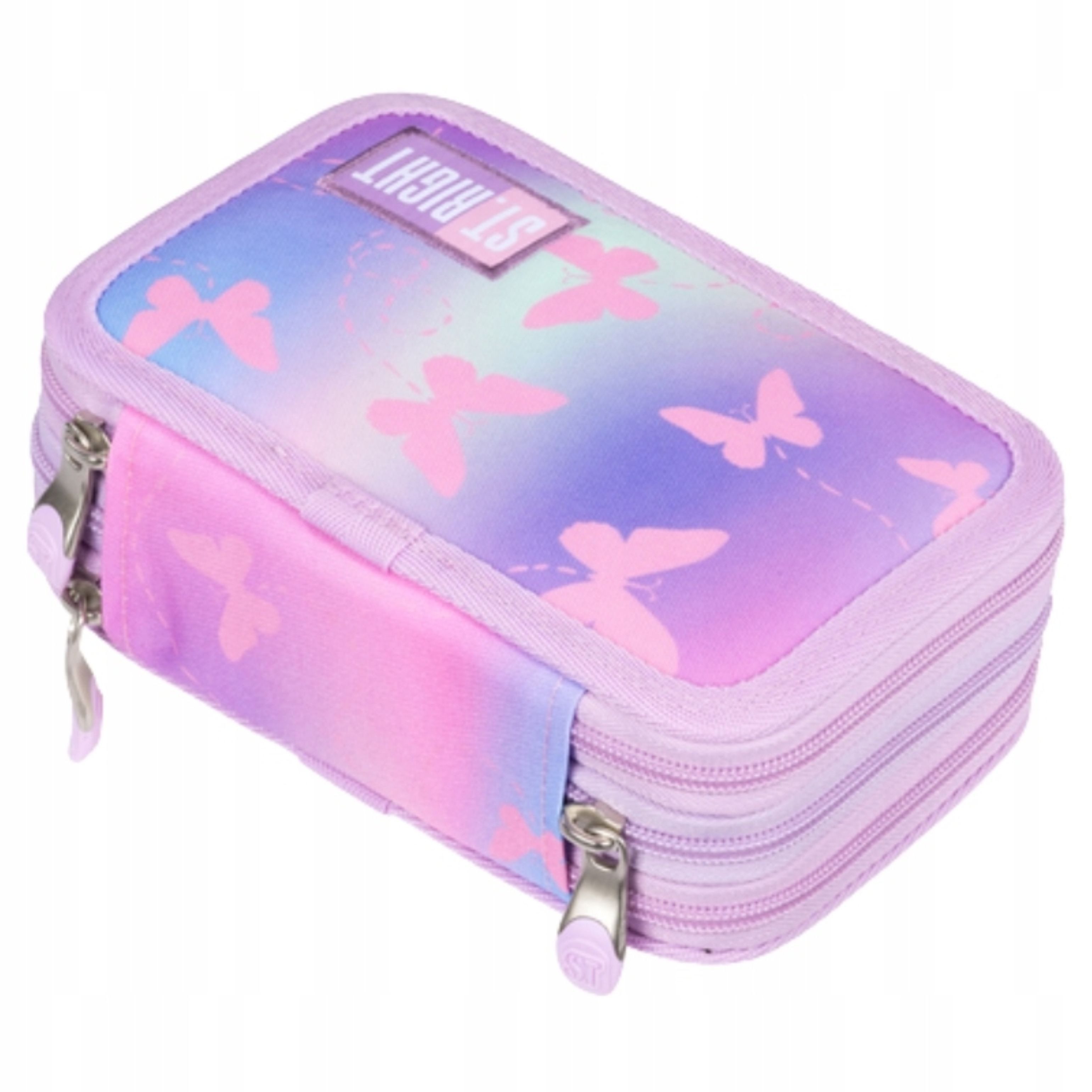 St.Right Federmäppchen St. Right Schulmäppchen Dreifach mit Ausstattung Pink Butterflies, (1-tlg)