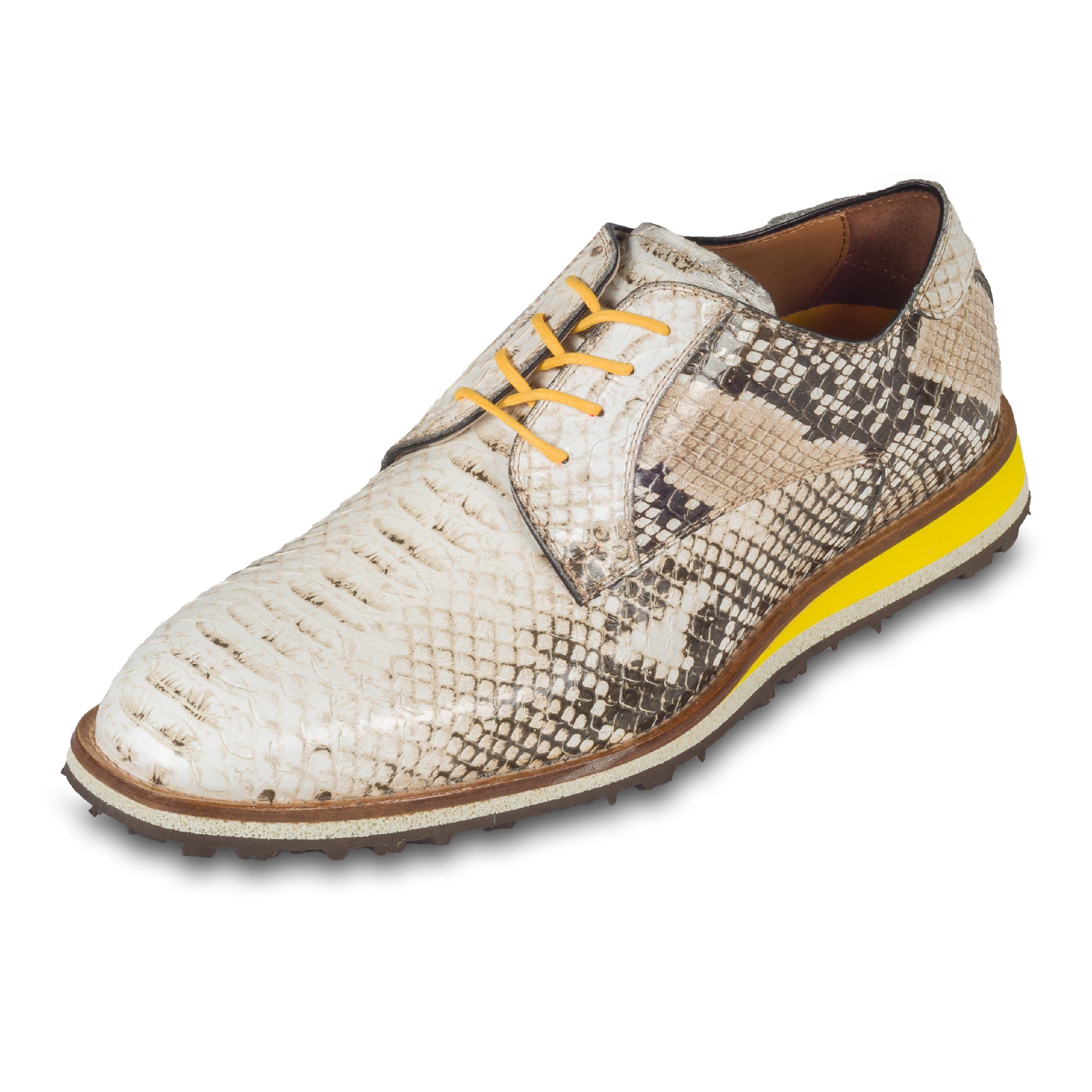 Lorenzi Lorenzi Herren Leder Halbschuh beige/braun, Schlangen-Optik, leicht Schnürschuh