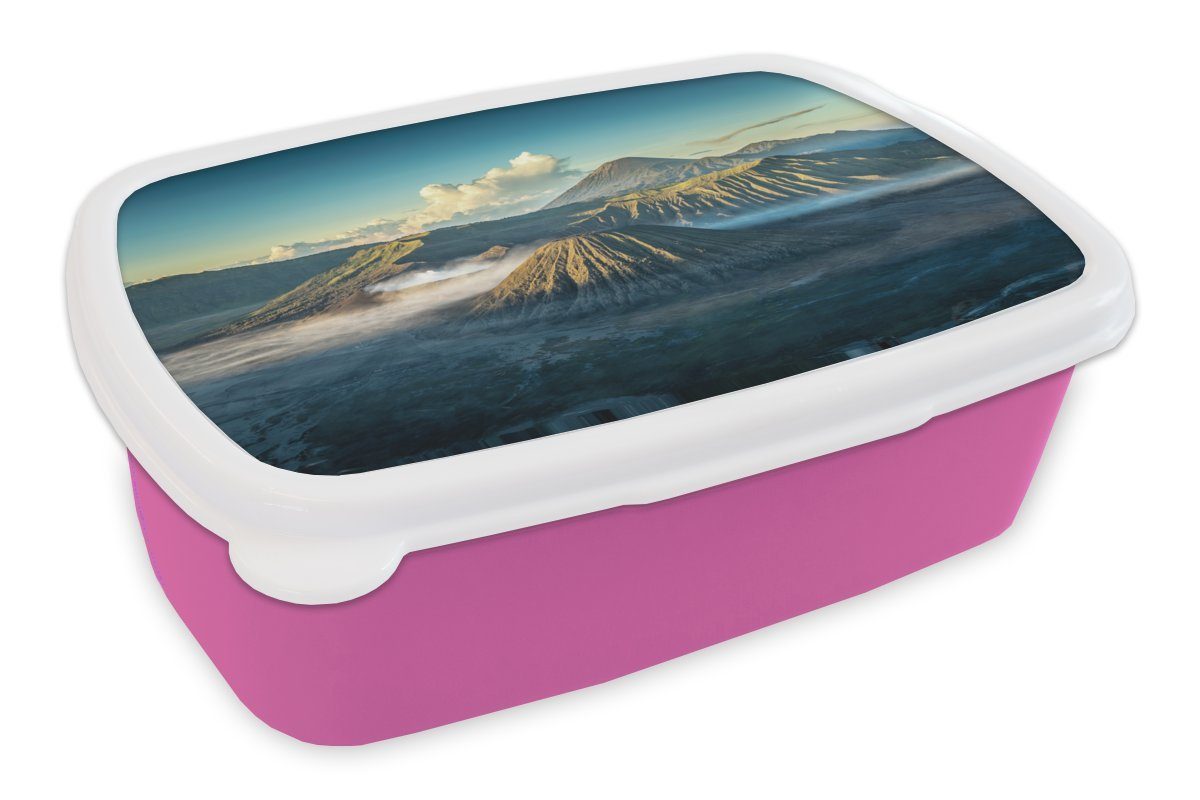 Kunststoff Kinder, im Brotdose MuchoWow Lunchbox für Vulkan Nebel, Mädchen, Bromo rosa Erwachsene, Brotbox Snackbox, (2-tlg), Kunststoff,