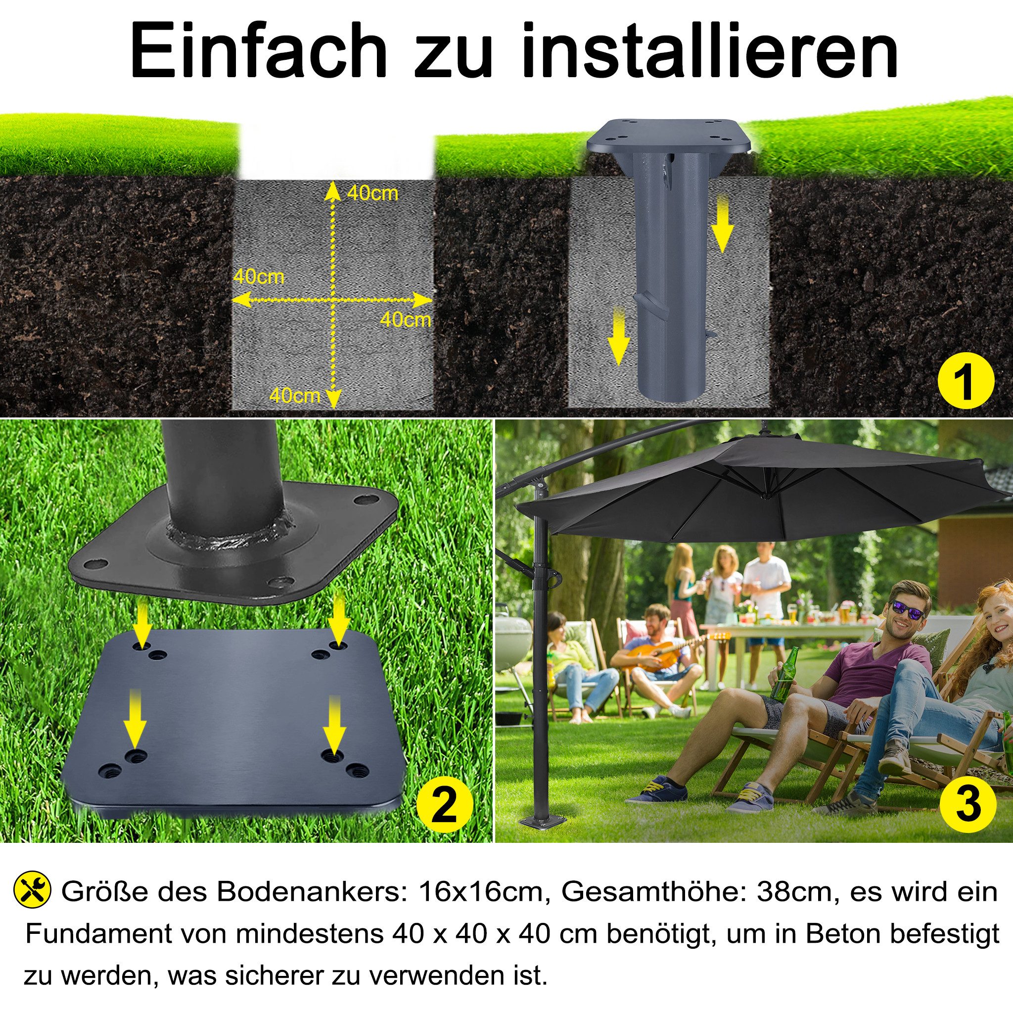 FIVMEN Schirmhalter Metall Bodenplatte Sonnenschirmständer für Sonnenschirme, Ampelschirm – Bild 3 von 5