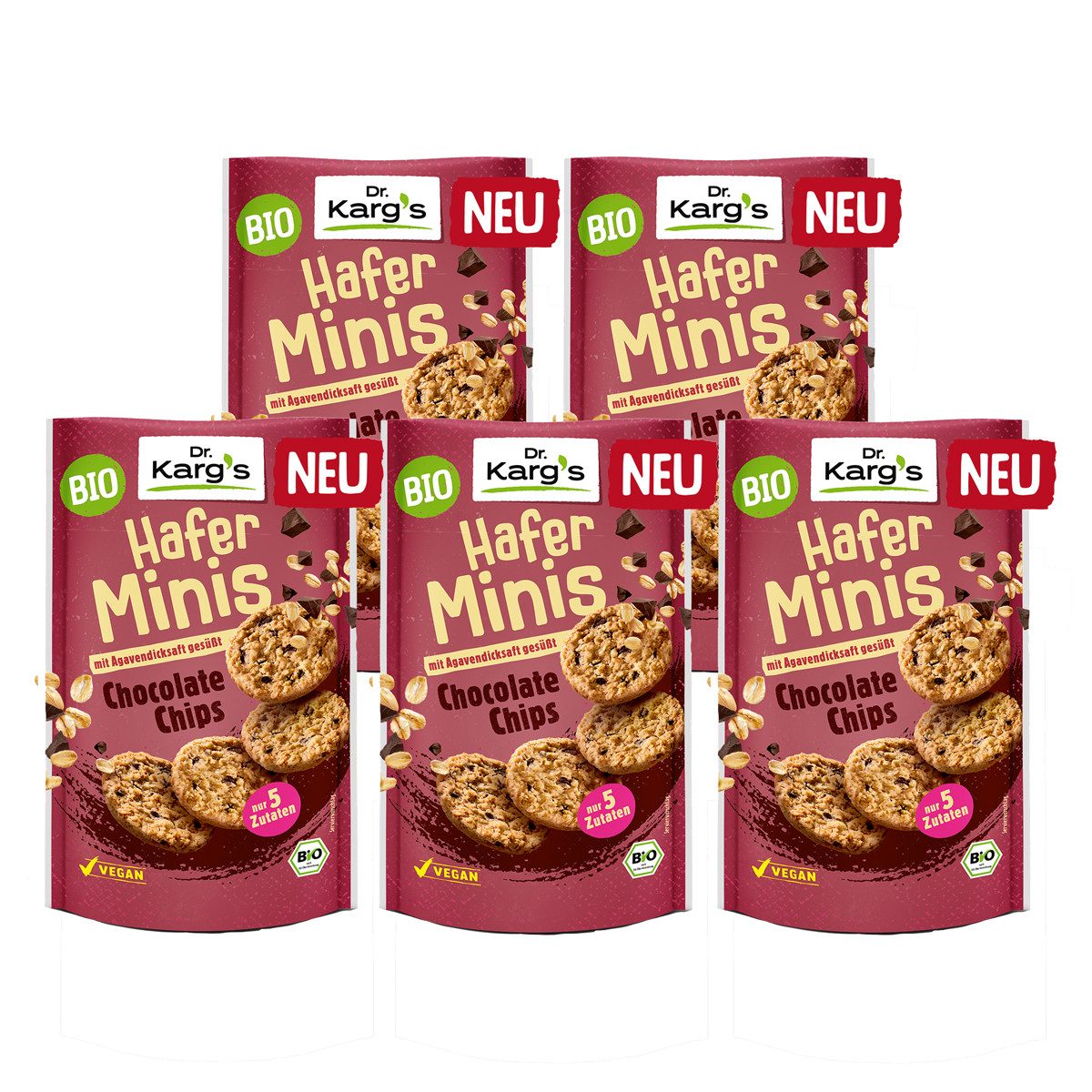 Dr. Kargs Brot, Dr. Kargs Bio Hafer Minis Chocolate Chips süßer Snack 85g 5er Pack