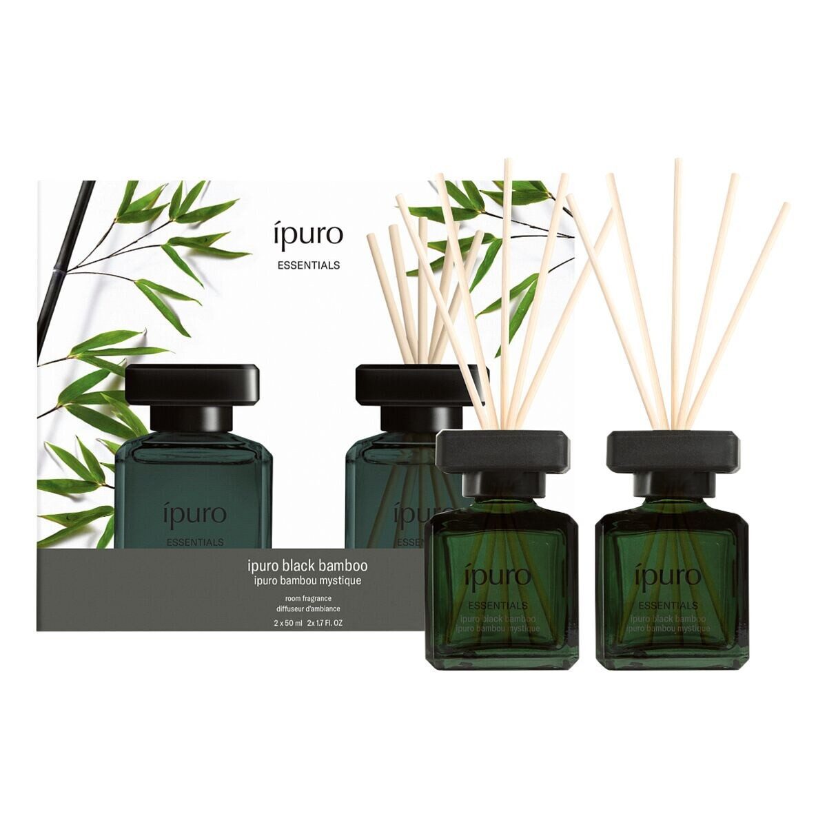 IPURO Raumduft Black Bamboo, 2x 50 ml, Glasflakon mit Rattan-Holzstäbchen