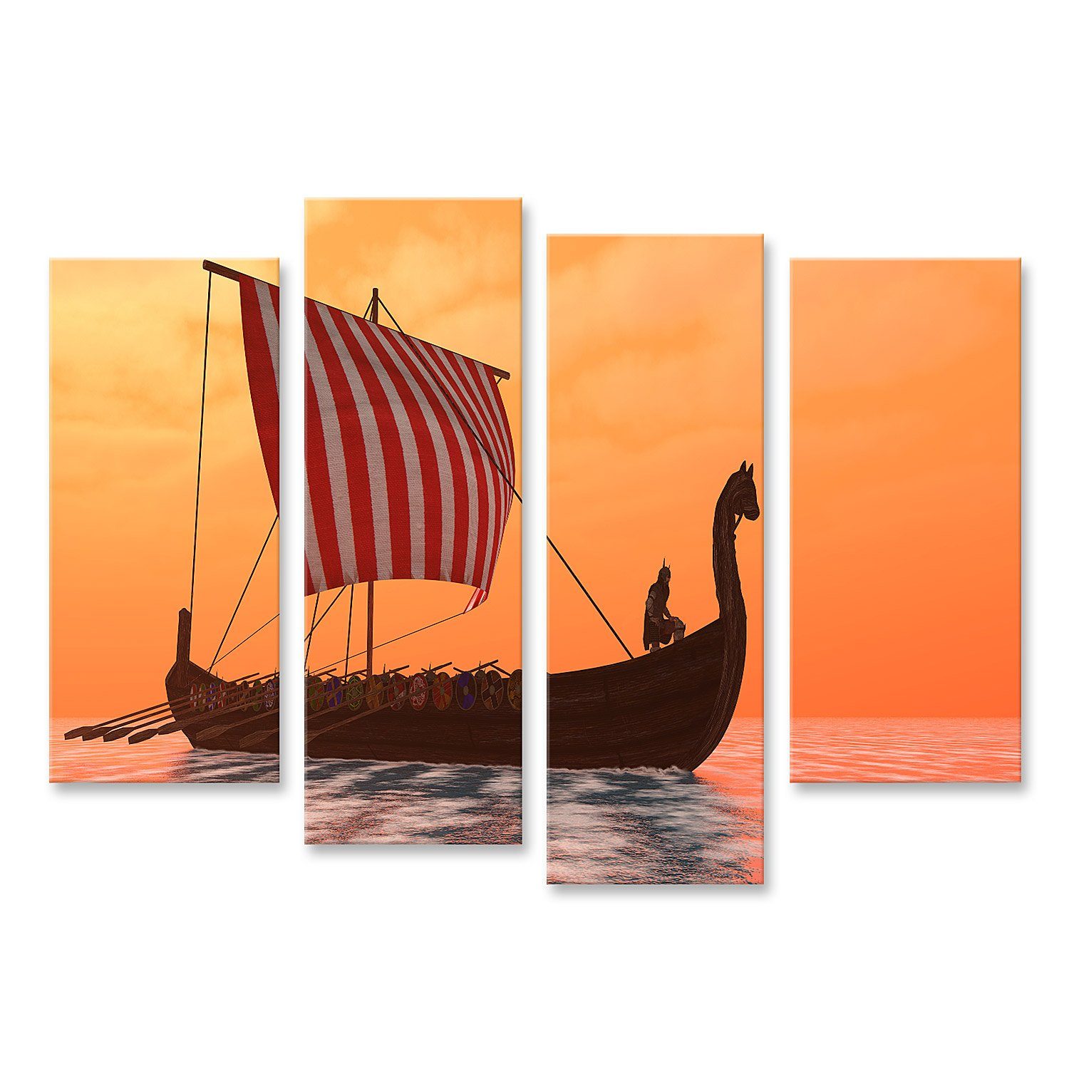 Leinwandbild Bild auf Leinwand Ein Wikingerschiff Segelt Durch Ozean Ruhigen Gewäss