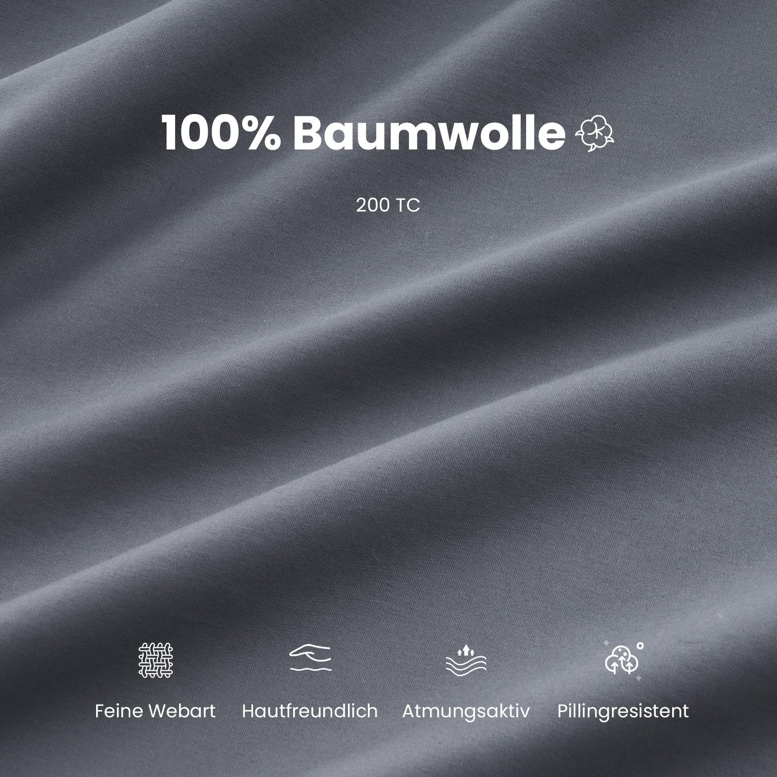 Topfinel Bettwäsche 135 x 200 baumwolle weich hautfreundlich Allergiker Baby ganzjährig, Baumwolle, 4 teilig, bettwäsche-sets 135 X 200 mit reißverschluss grau  – Bild 2 von 5