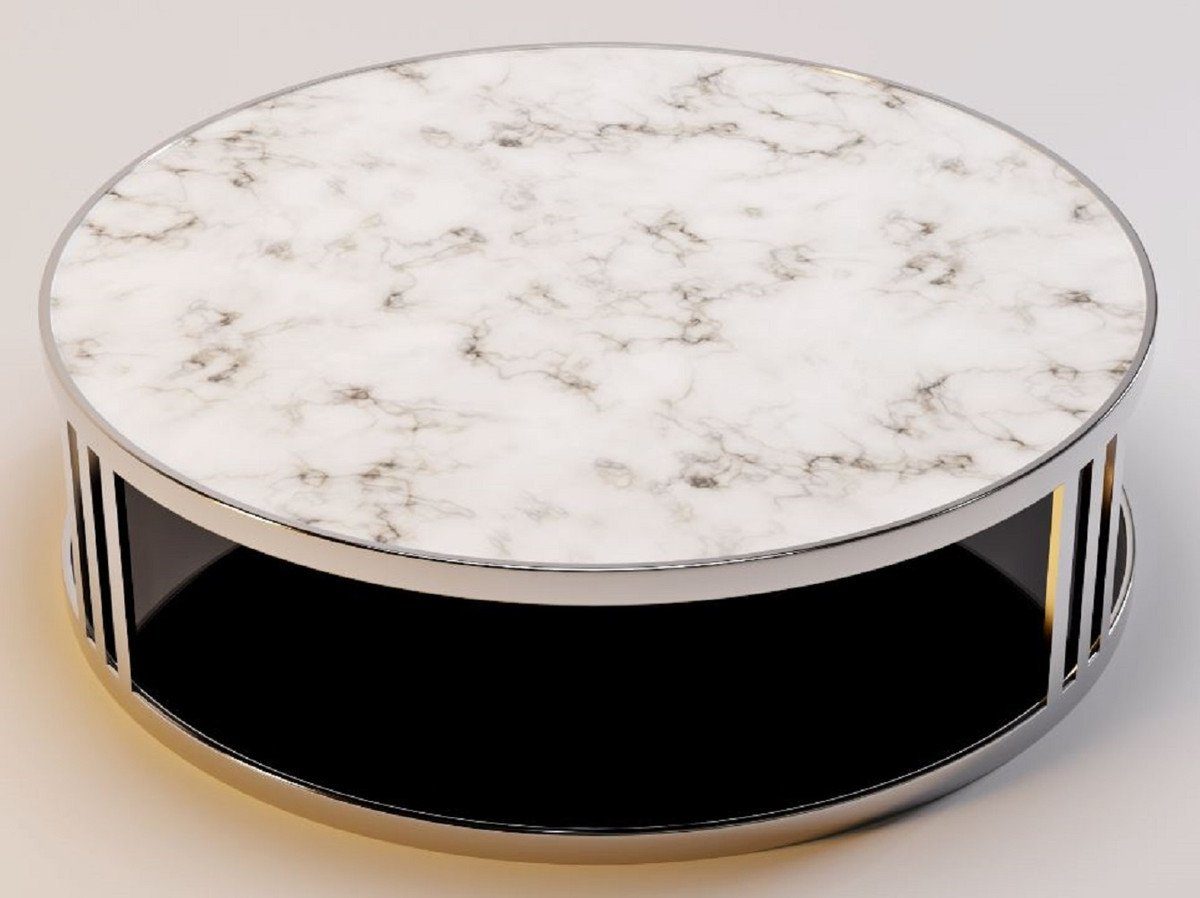 / Silber Marmorplatte Glasplatte Ø / Luxus Casa - x getönter Möbel cm und Luxus Wohnzimmertisch - 115 Weiß 33 Couchtisch mit Couchtisch Padrino Runder H. Schwarz