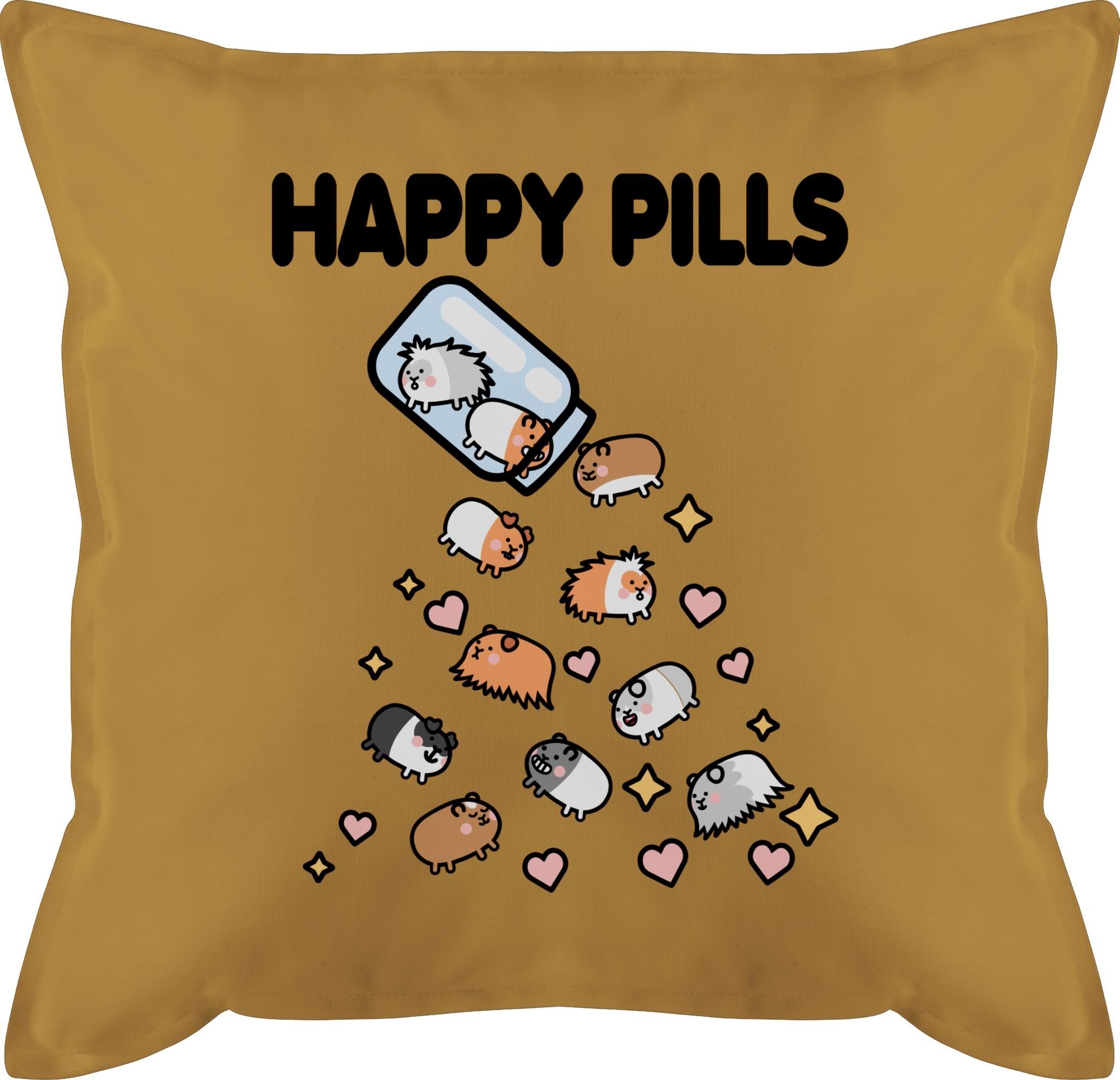 Gelb Dekokissen Happy Pills - 3 Meerschweinchen Mrerschwein, Statement Shirtracer
