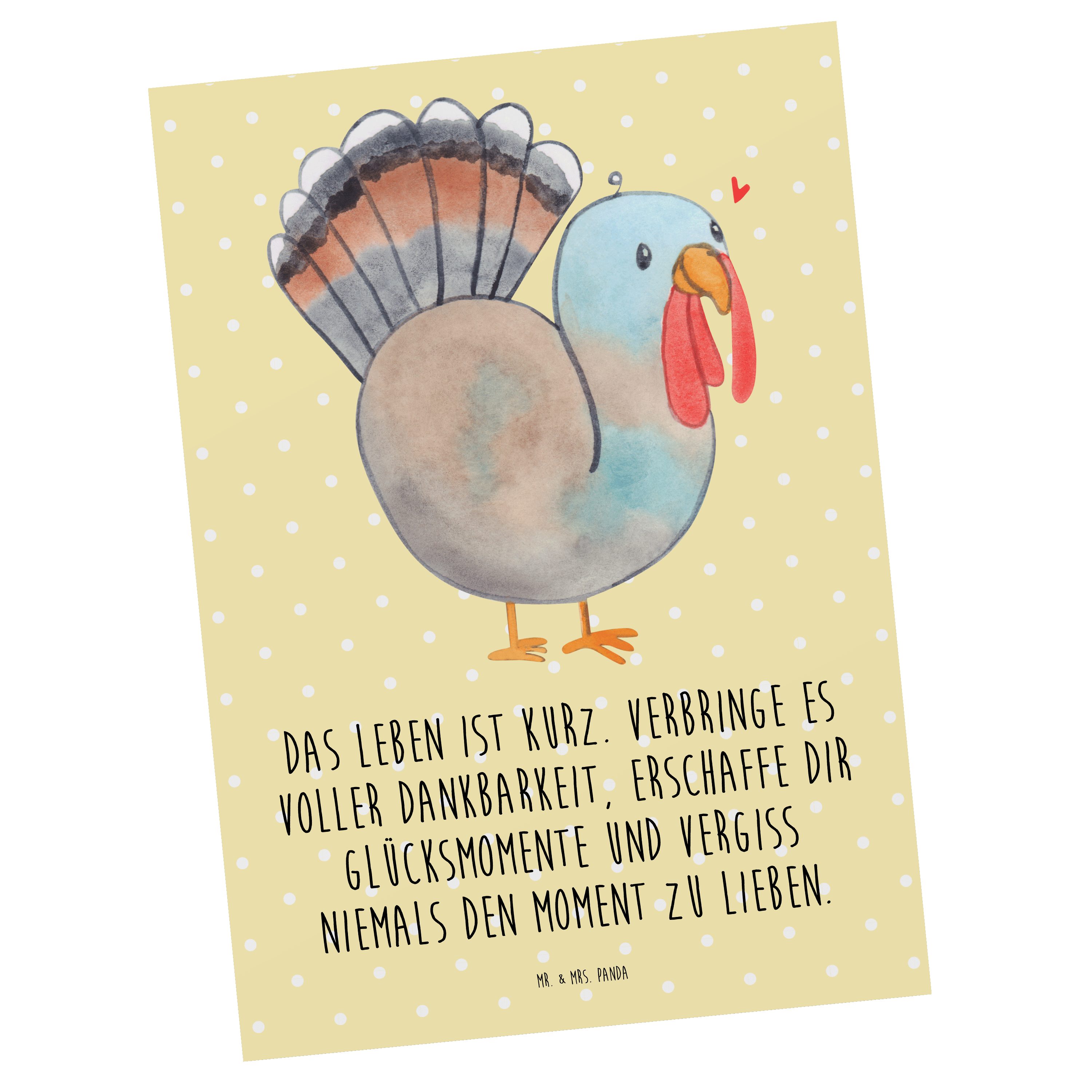 Mr. & Mrs. Panda Postkarte Thanksgiving Truthahn - Gelb Pastell - Geschenk, Thanksgiving Zeichnu