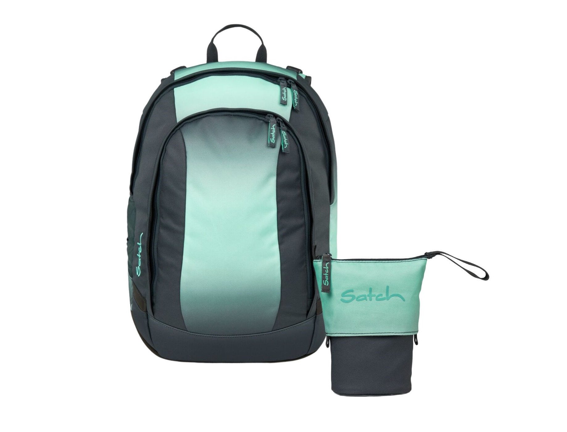 Satch Schulranzen Schulrucksack-Set AIR Gradient Mint 2-teilig (2-teilig), Schulranzen, ergonomisch, Laptop-Fach, Your-Size-System