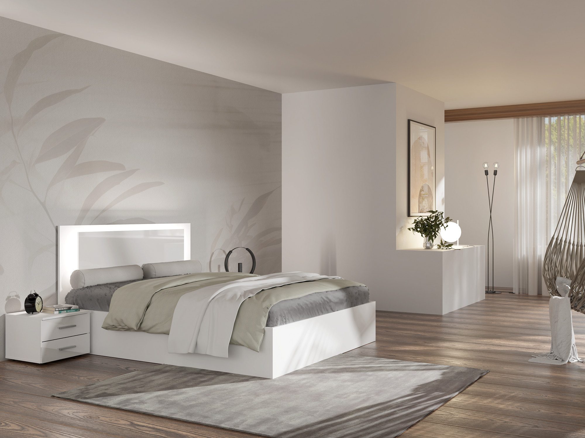 Home affaire Bett LANDERY Bettgestell 160x200 cm, Kopfteil mit Beleuchtung, ohne Lattenrost, Bettkasten und Matratze, Breite 160 cm