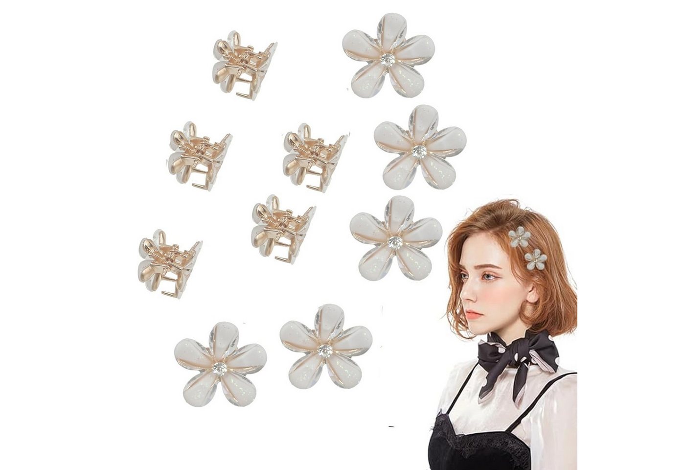 MOPUEA Haarspange Haarspange Mini süße Blumenform Kristall Klammern 0.79inch 10 Stück, Haaraccessoire-Set, 10 Mini Blumen Krallenklammern in Beige, Leicht, rutschfest, langlebig, elegant, vielseitig