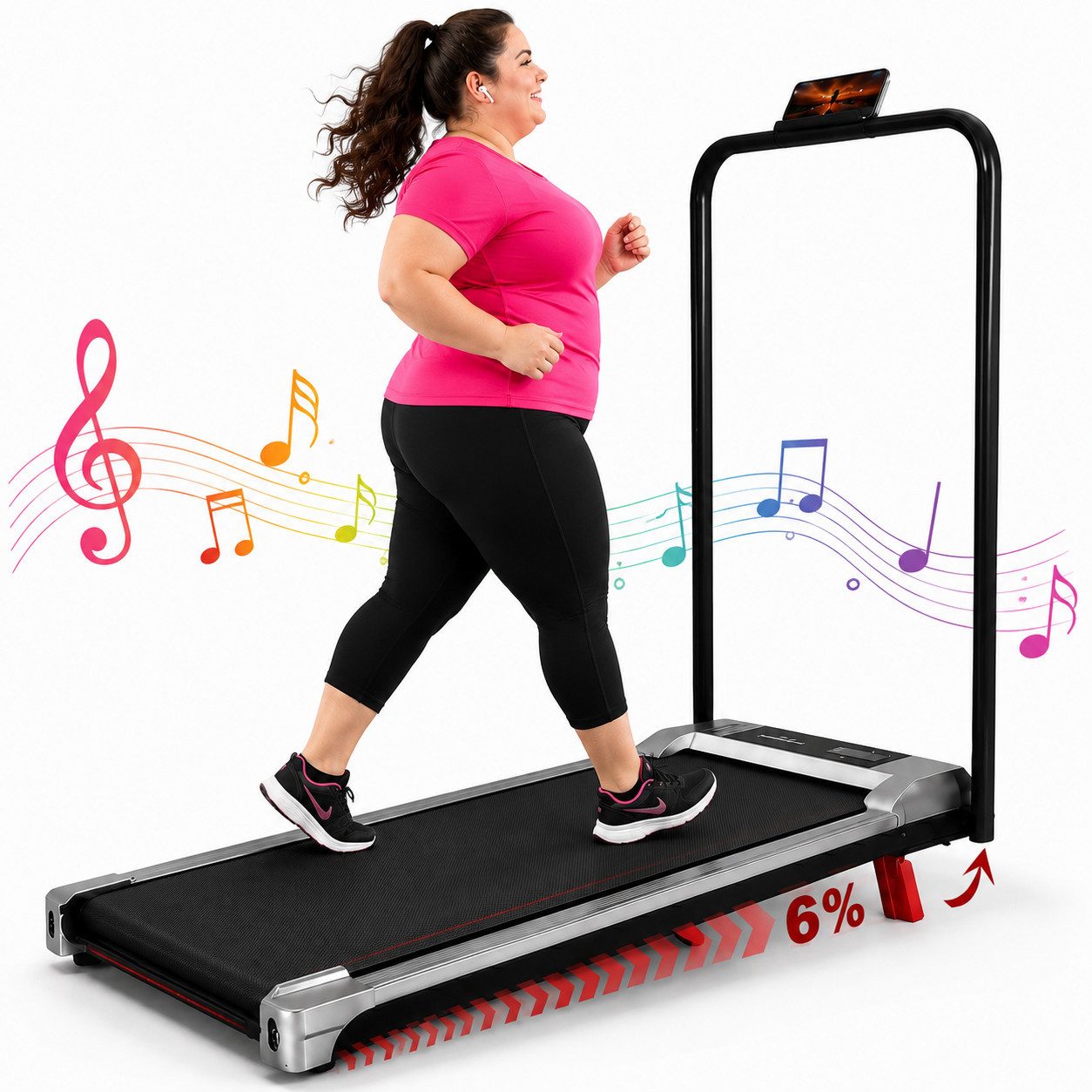 Nettlife Laufband klappbar Zuhause Leise Treadmill LED Anzeige Fembedienung Walking Pad (Mit Armlehnen), Geschwindigkeiten von 1–10 km/h 0,6 PS 447 W motor