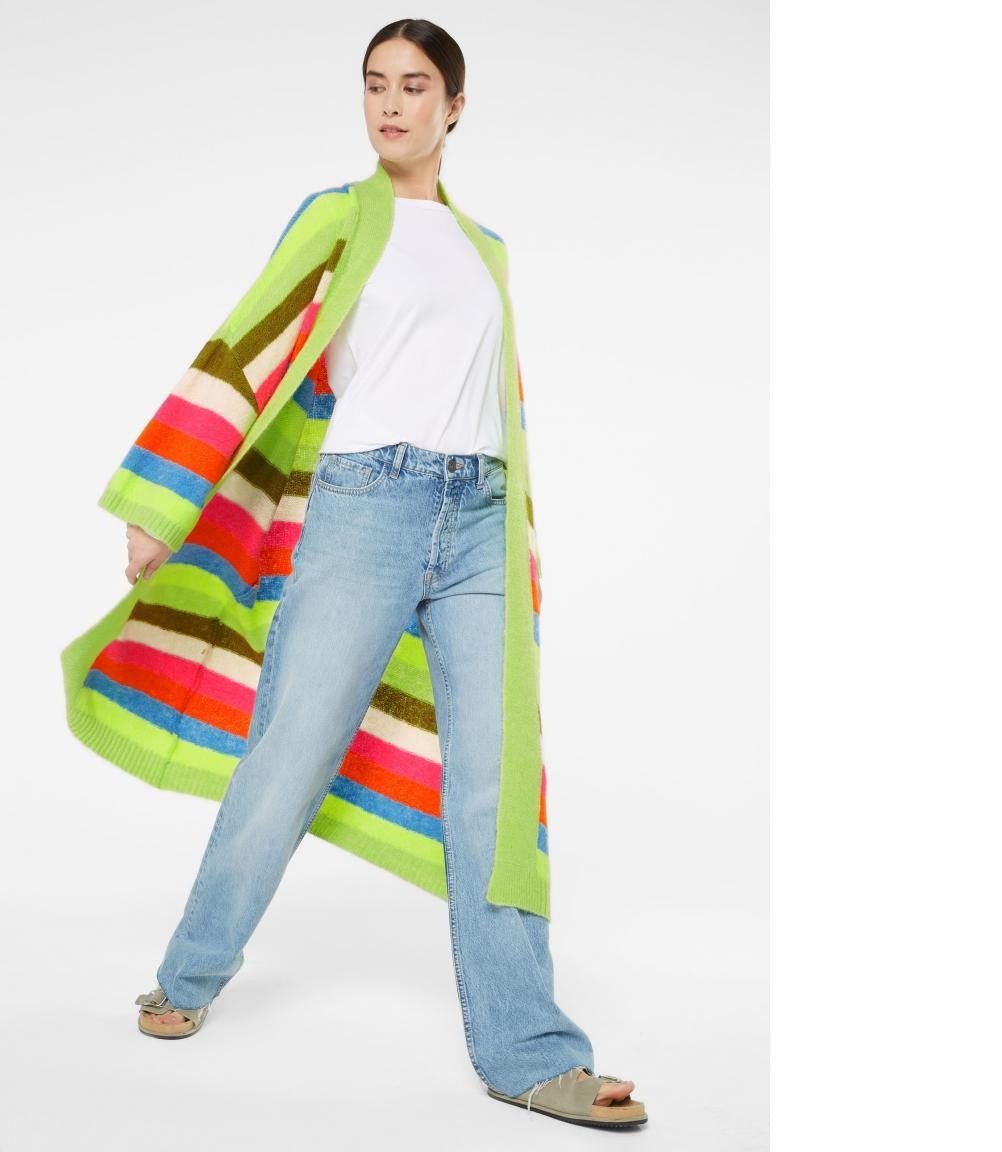 SENSES.THE LABEL Cardigan Bunt gestreifter Long Cardigan KAL:LIE mit weiten Ärmeln Mehrfarbig