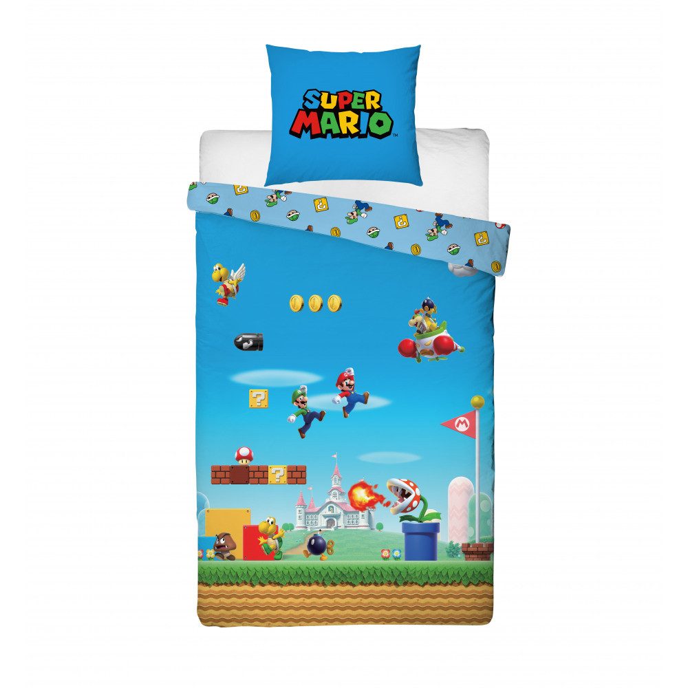 Bettwäsche Super Mario Bros Mikrofaser Bettwäsche 2 tlg Set, Super Mario, 2 teilig, 135-140 x 200 Deckenbezug 63x63cm Kissenbezug